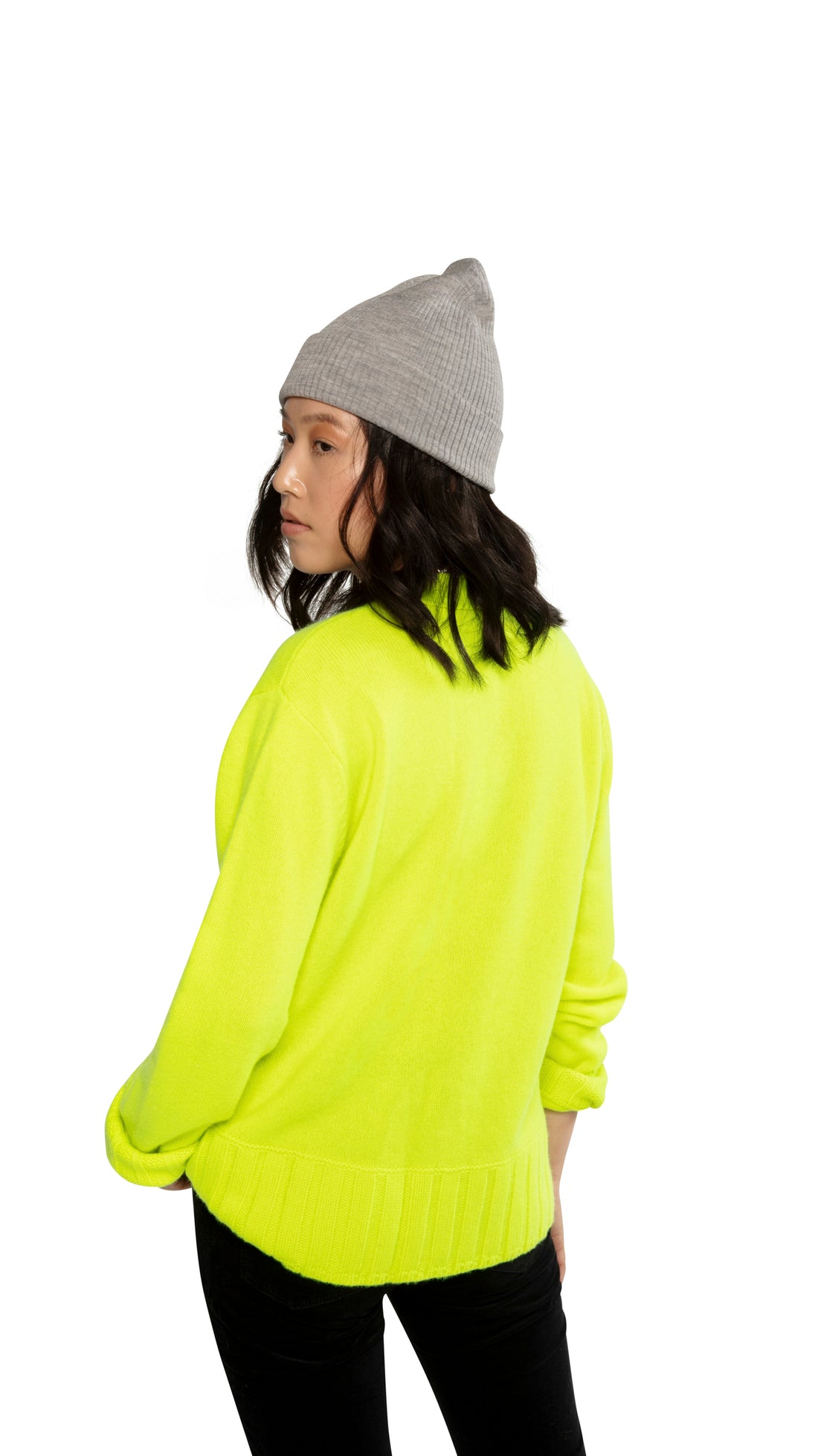 Cashmere-Blend Cardigan Sweater (Neon-Yellow)