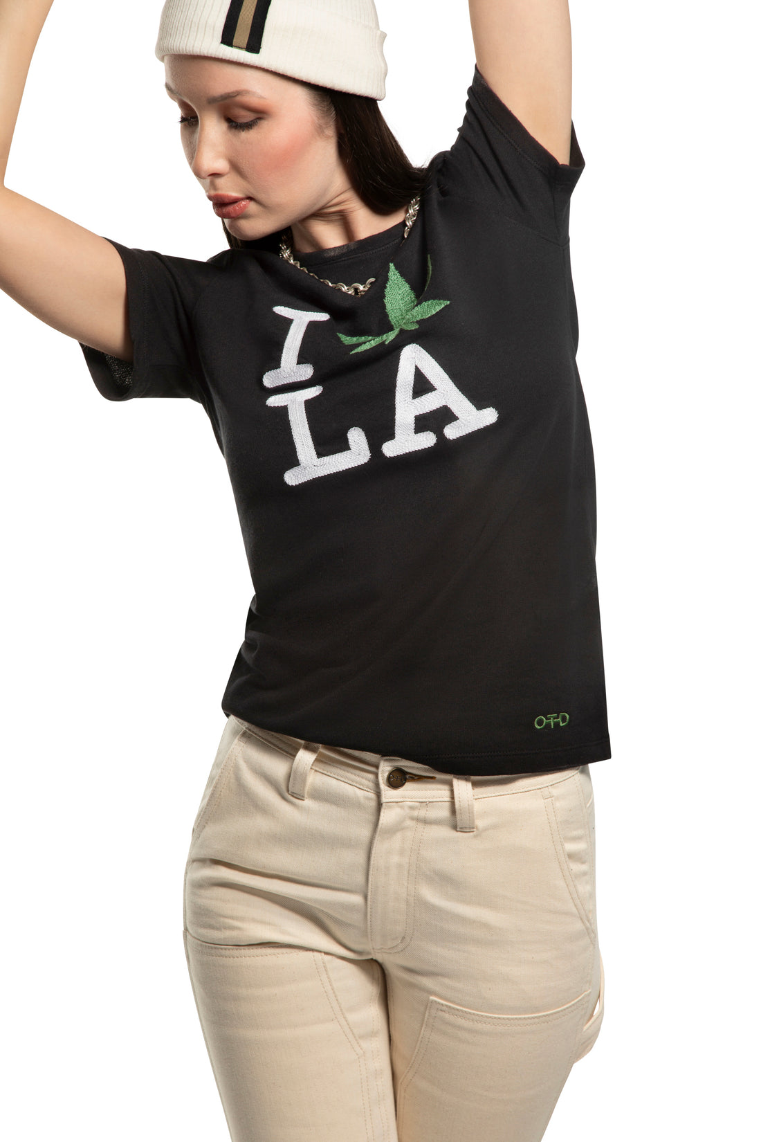 Embroidered la Loves Weed Short Sleeve Sweatshirt