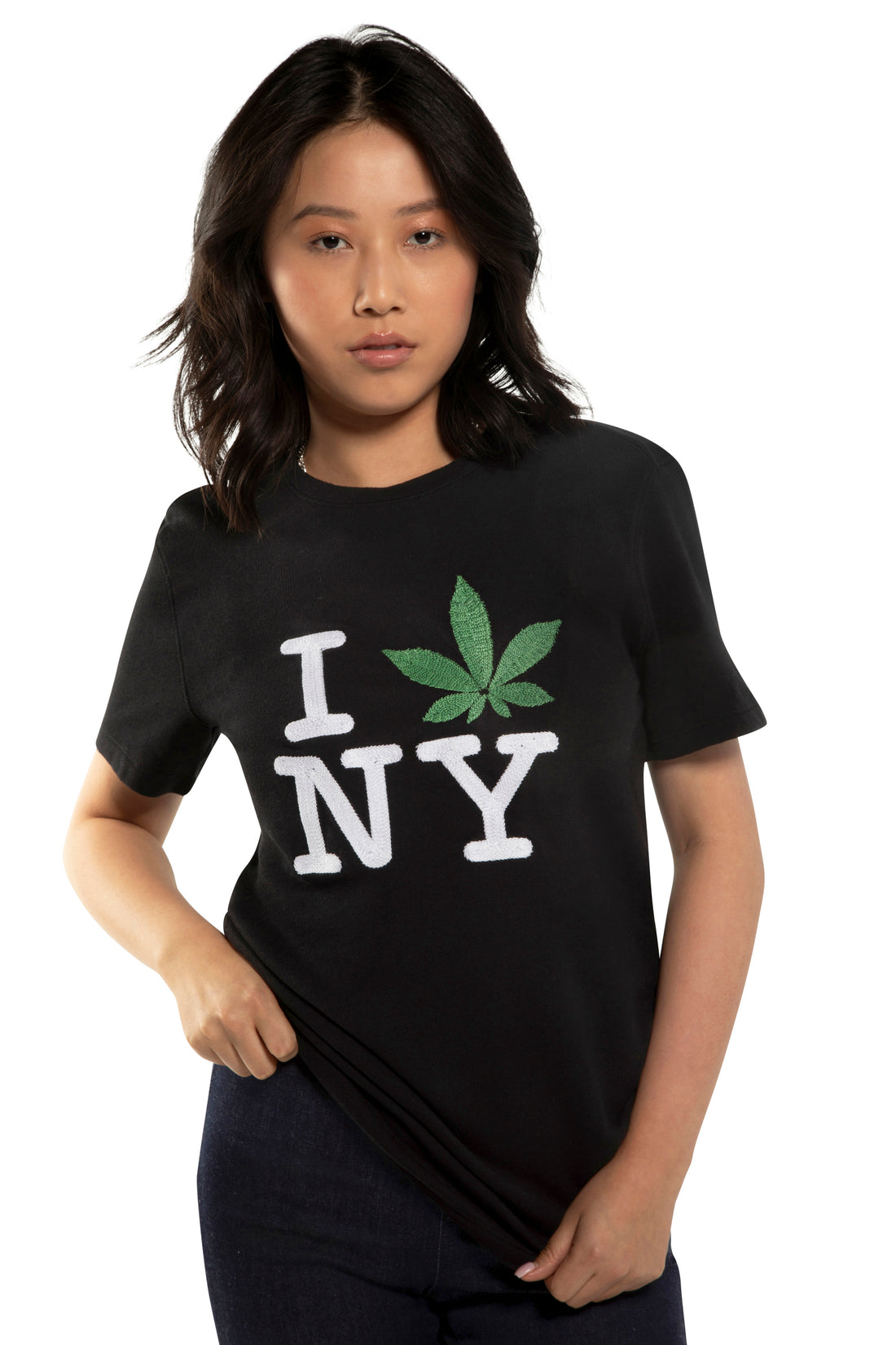 Embroidered NY Loves Weed Short Sleeve Sweatshirt