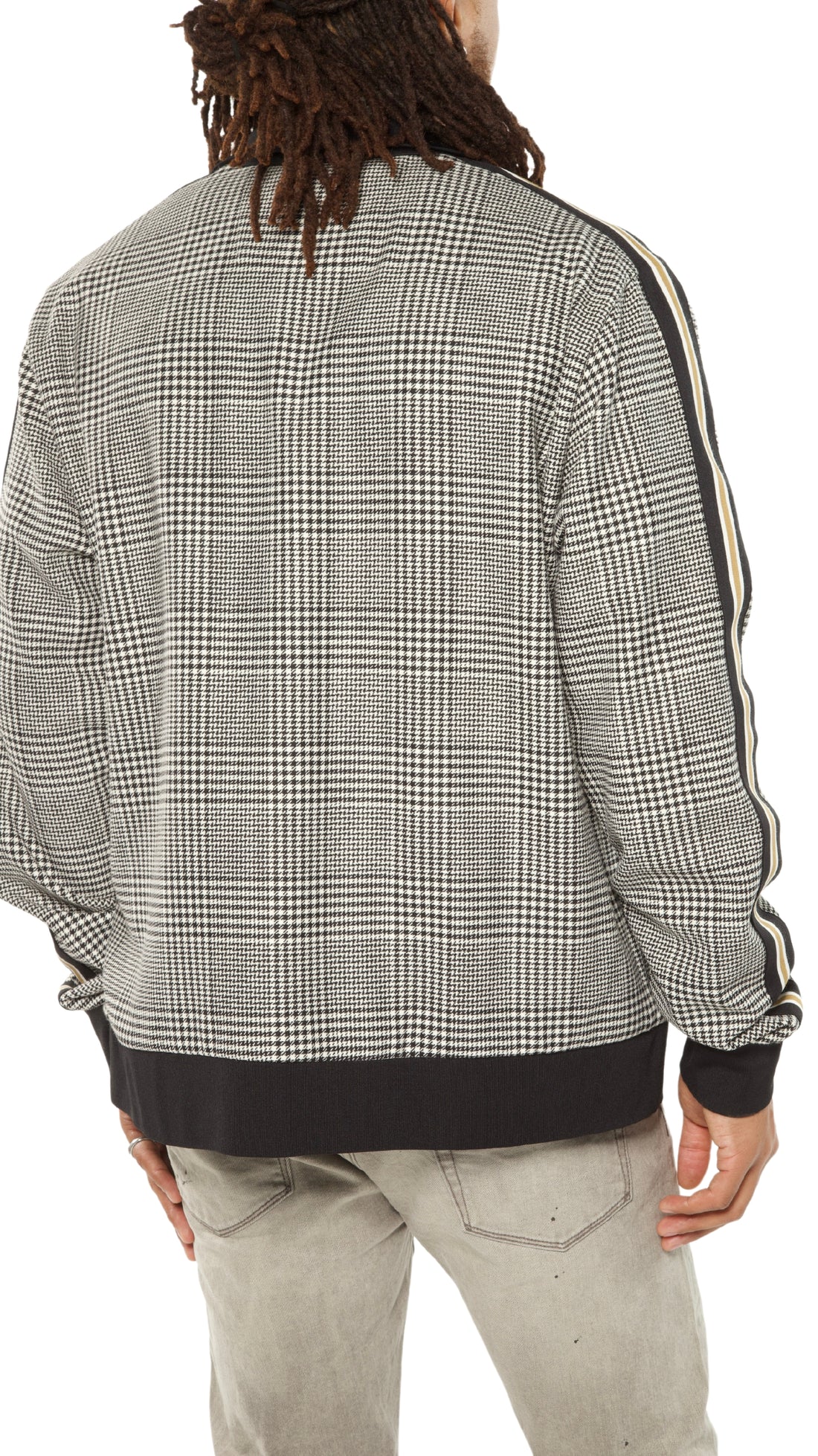 Houndstooth Track Jacket With Side Tape Detail