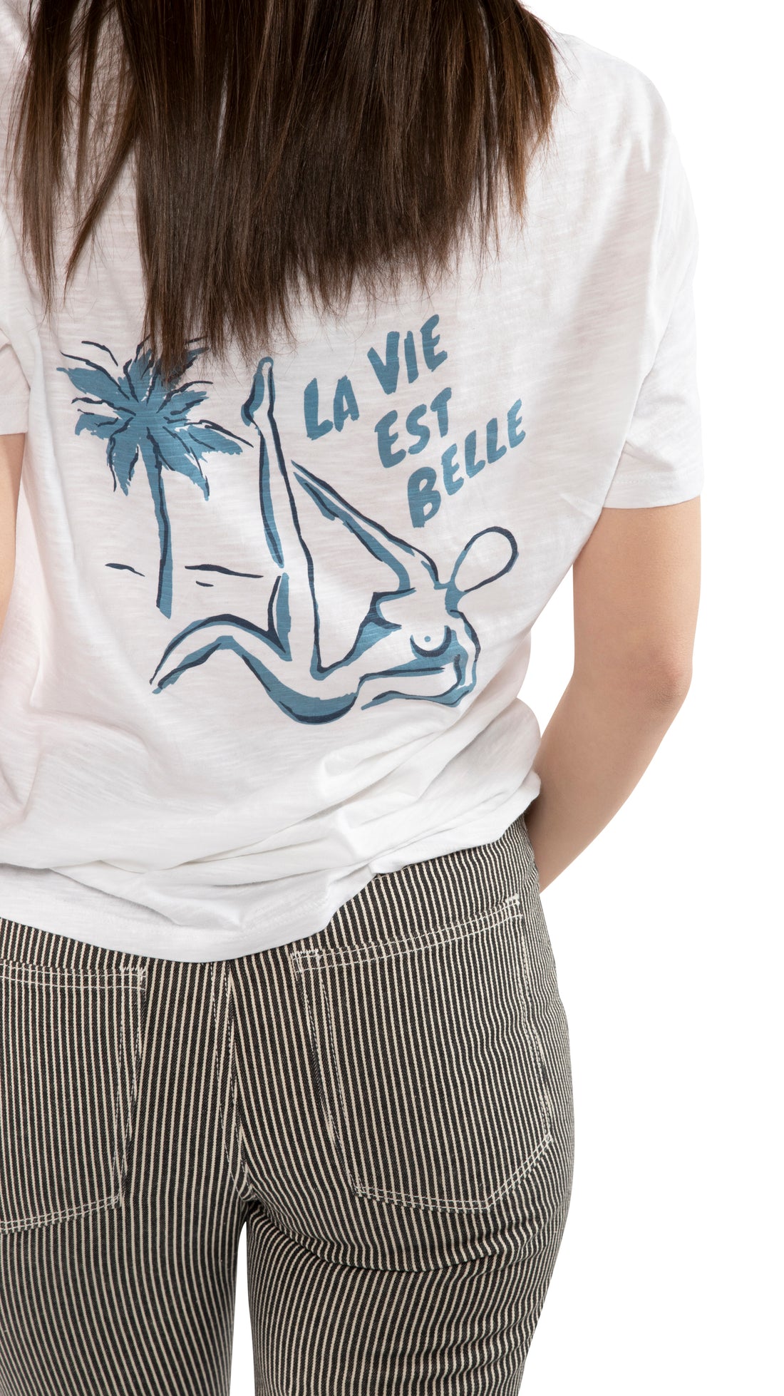 "la vie est belle" Graphic Short Sleeve Knit Tee