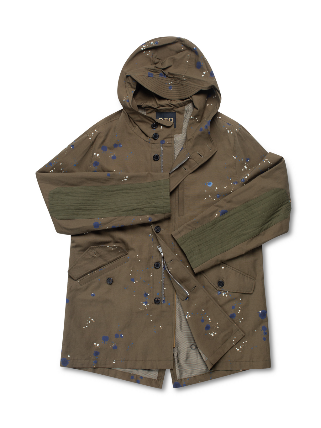 Linen-Blend Paint Splattered Parka