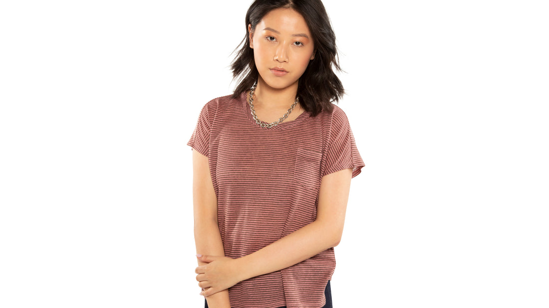 Linen Stripe Pocket Tee (Dark Coral)