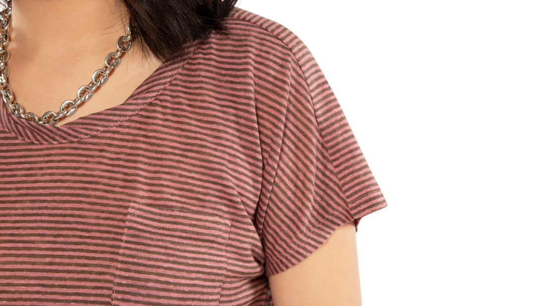 Linen Stripe Pocket Tee (Dark Coral)