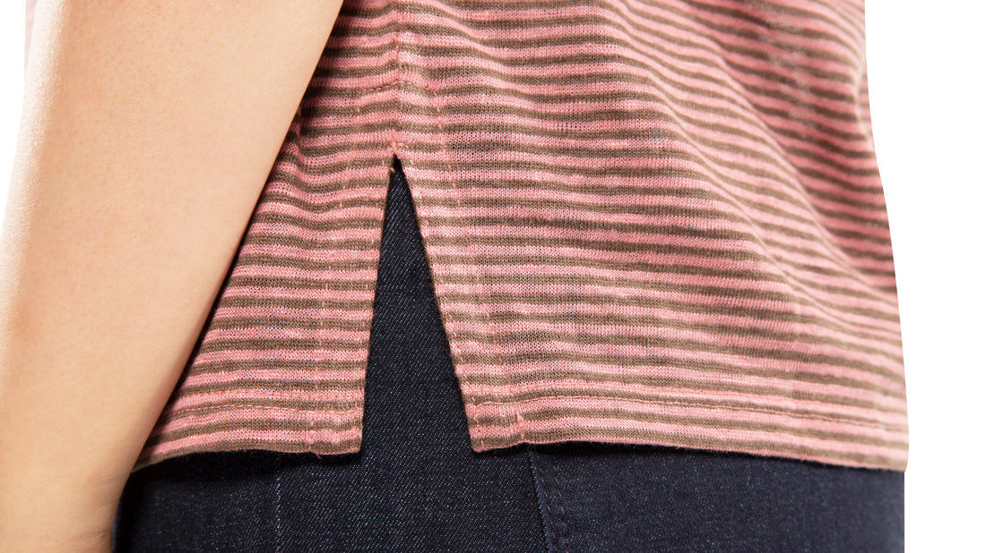 Linen Stripe Pocket Tee (Dark Coral)