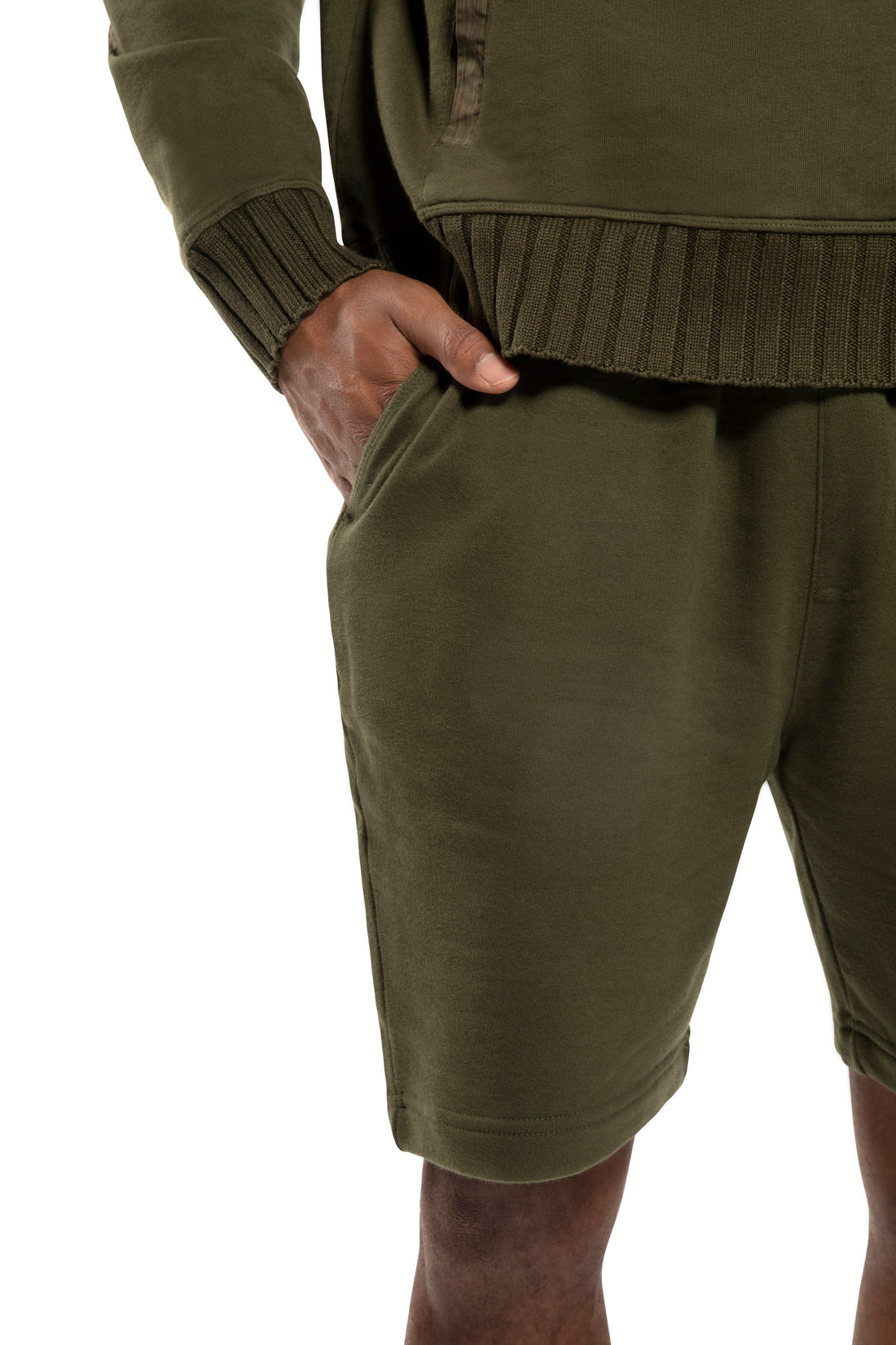 Knit Sweat Short With Pocket Stripe Detail (Dark Olive)