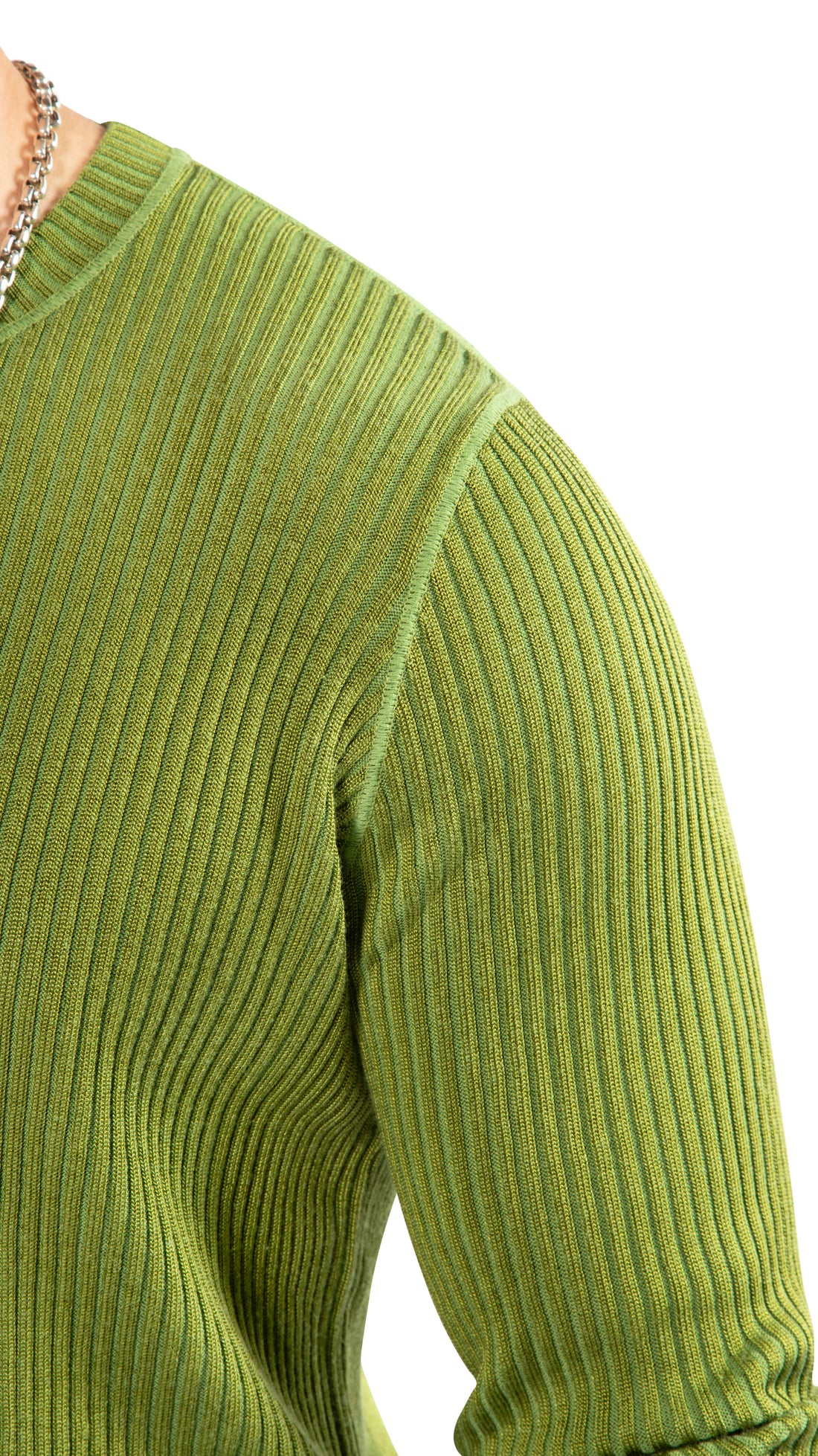 Ribbed Poor Boy Crewneck Sweater (Bright Olive)