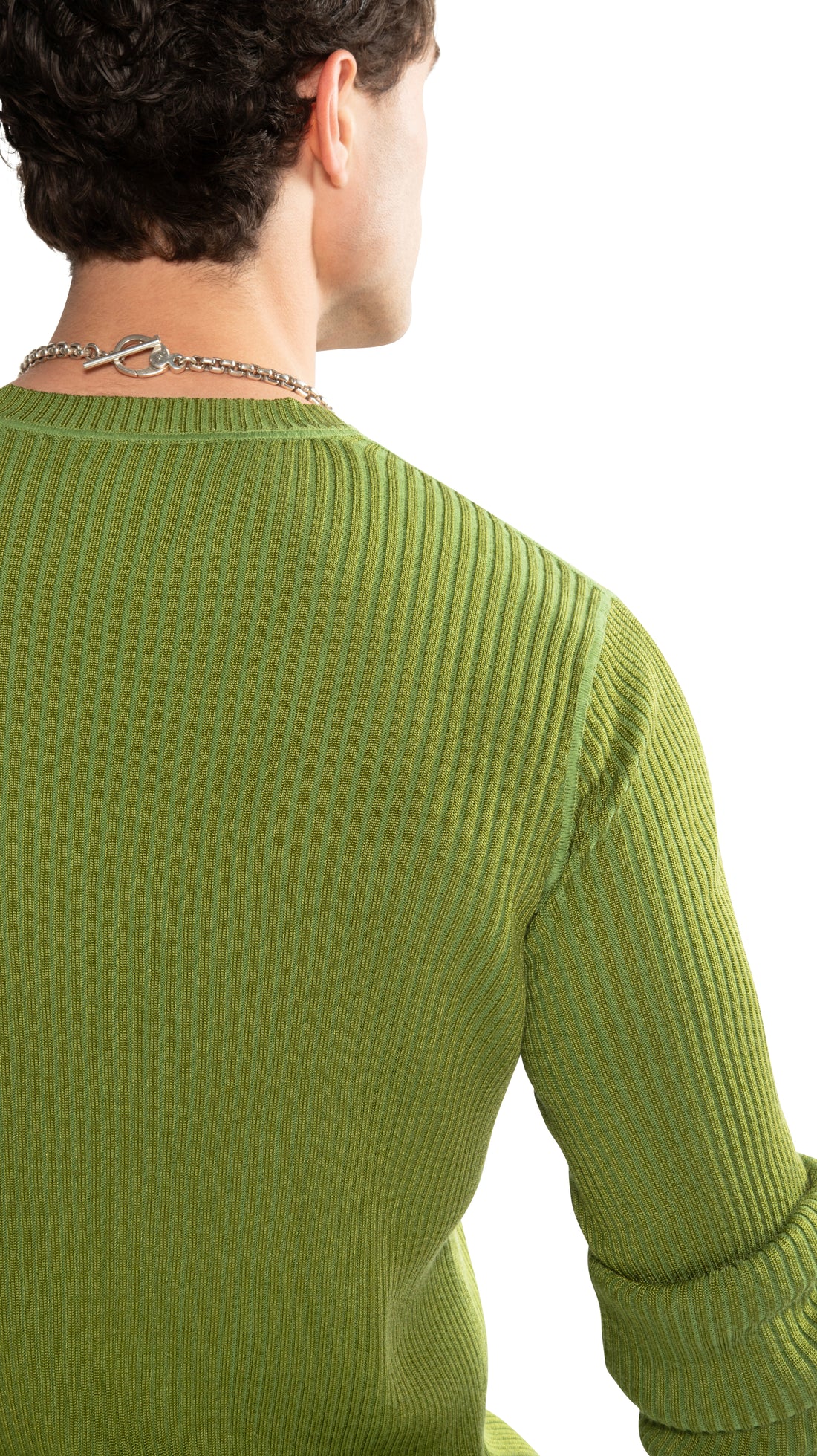 Ribbed Poor Boy Crewneck Sweater (Bright Olive)