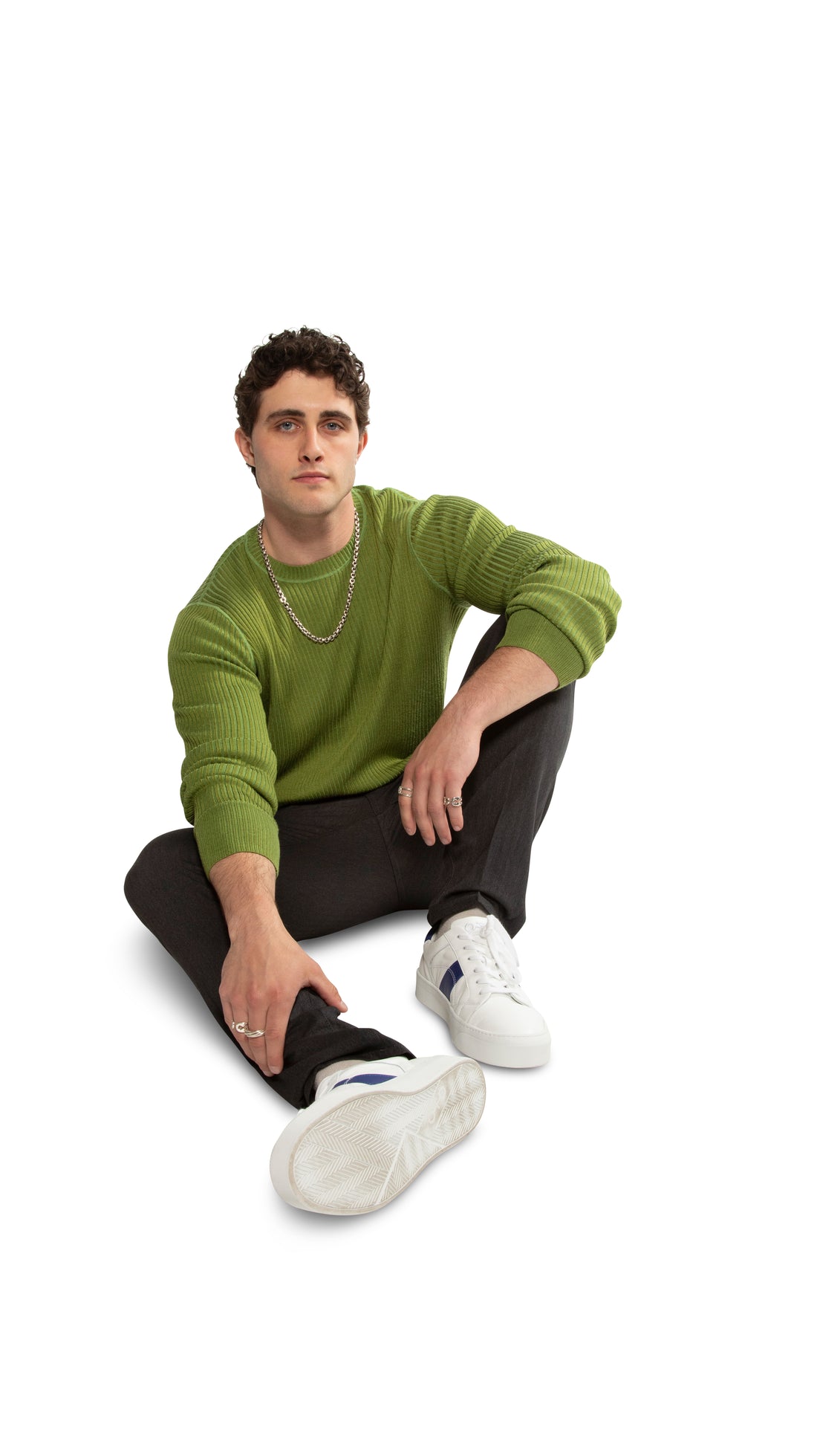 Ribbed Poor Boy Crewneck Sweater (Bright Olive)