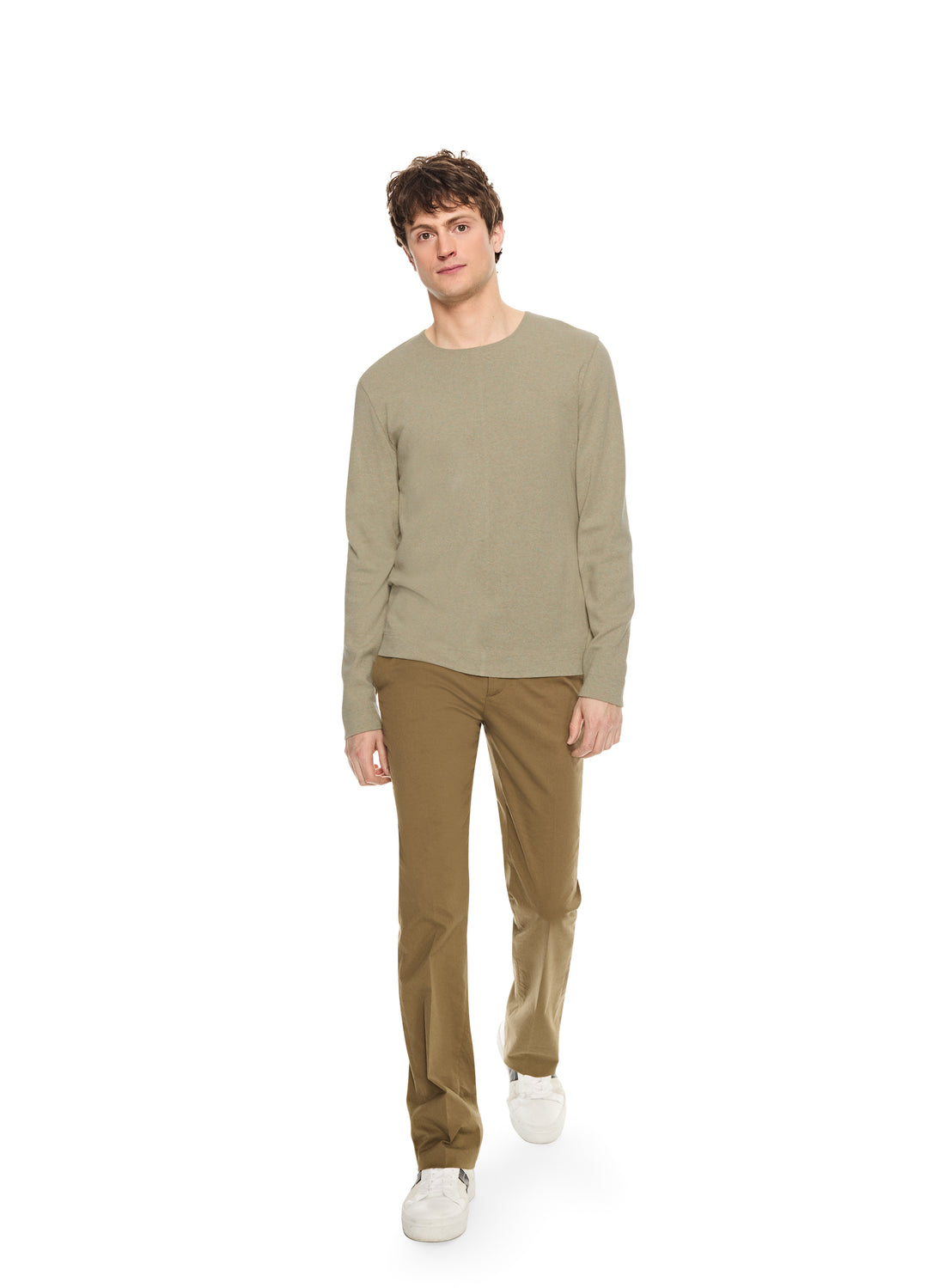 Long Sleeve Ribbed Cotton Crewneck (Laurel Heather)