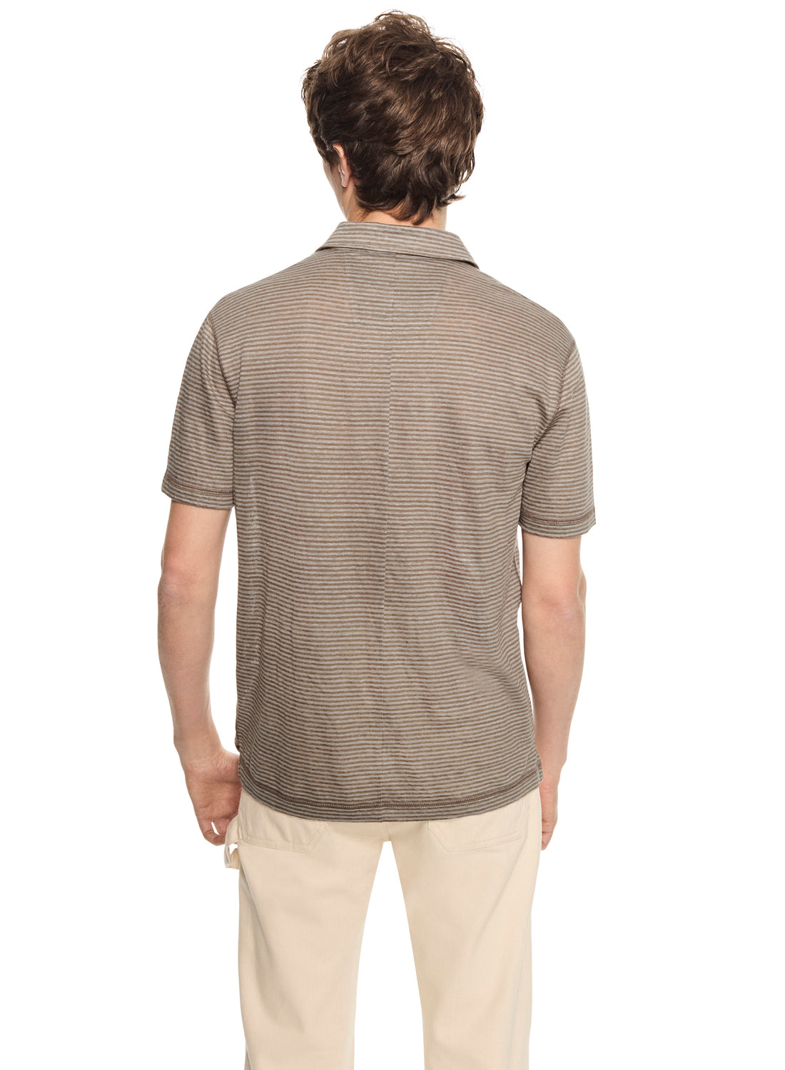 Linen Stripe Polo Shirt (Khaki)