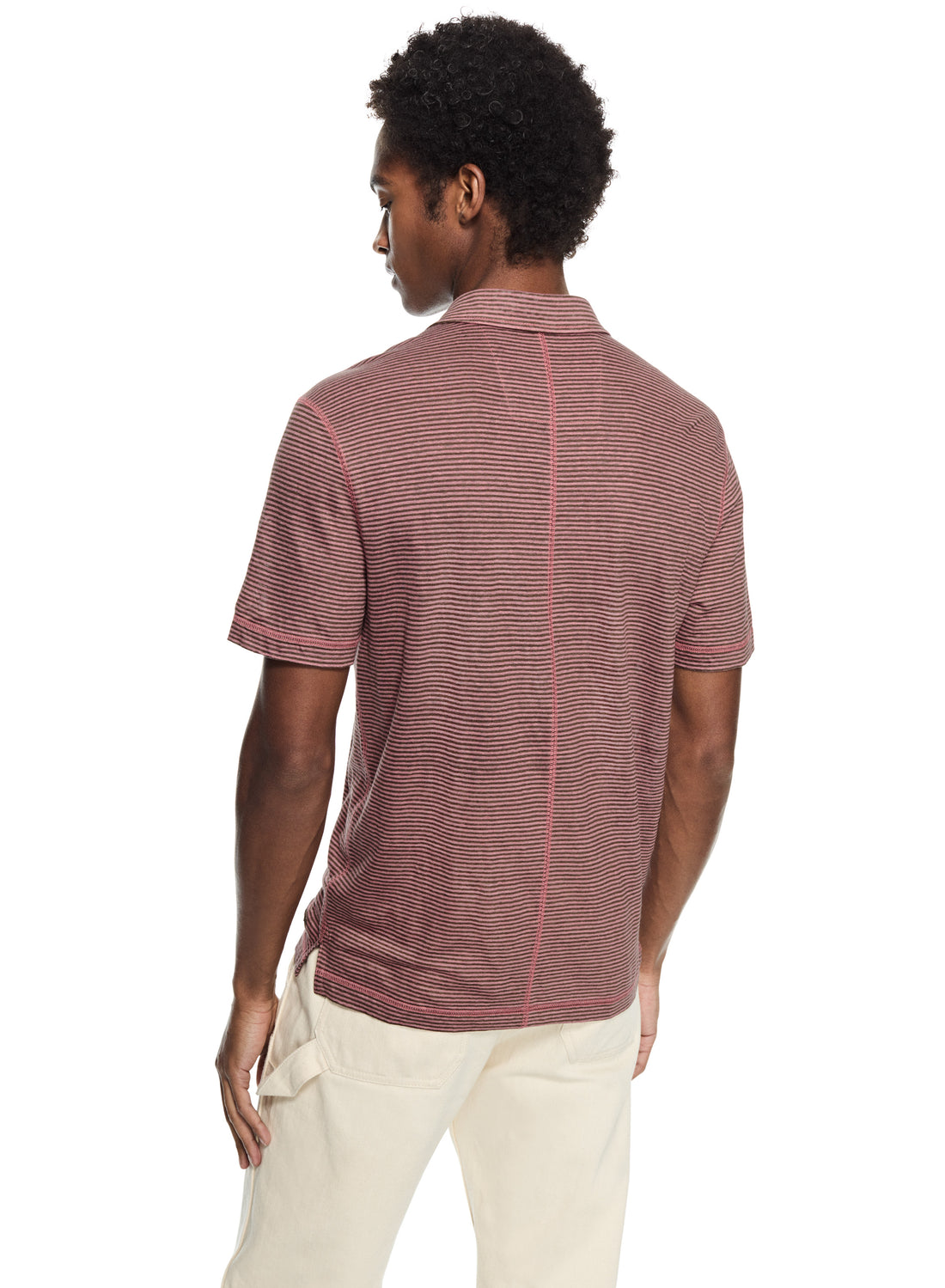 Linen Stripe Polo Shirt (Dark Coral)