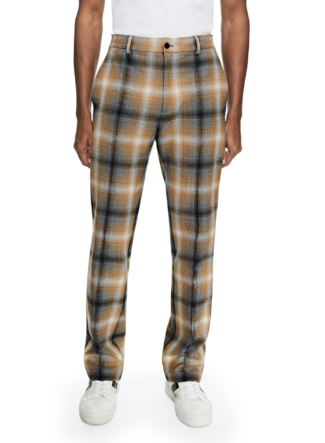 Shadow Plaid Straight-Leg Stretch Pant