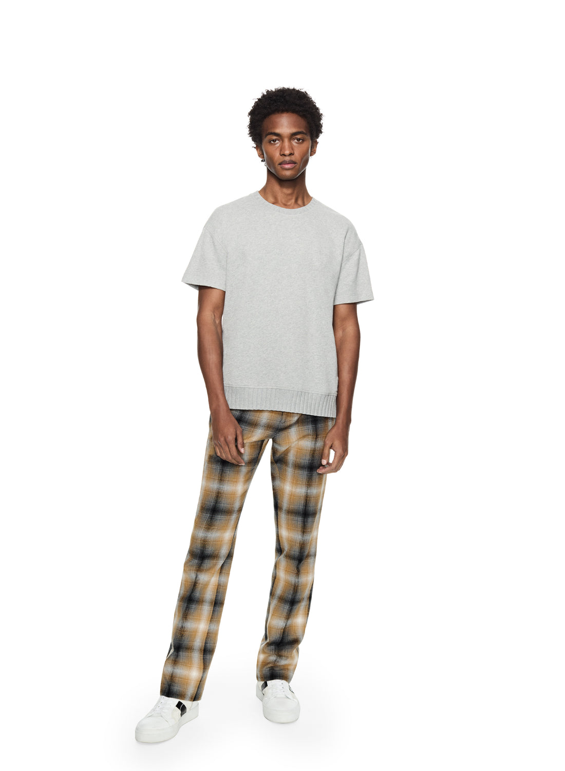 Shadow Plaid Straight-Leg Stretch Pant