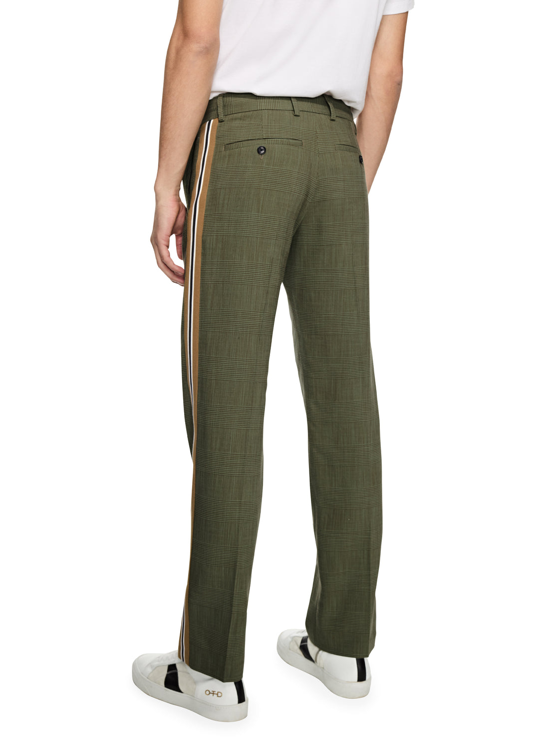 Tonal Glen Plaid Wide-Leg Straight Pant With Side Tape Detail