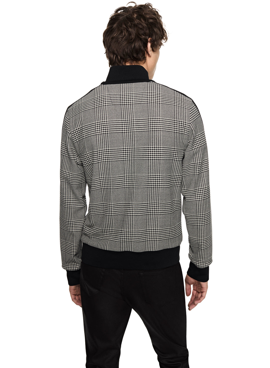 Glen Plaid Track Jacket With Side Tape Detail (Black Multi)