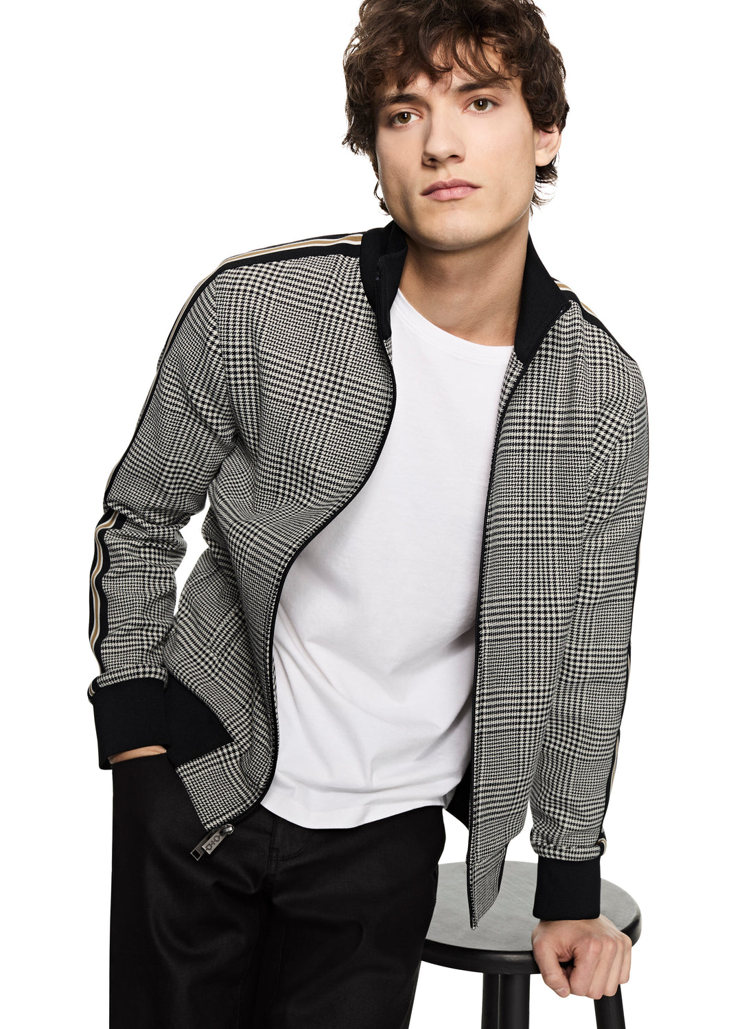 Glen Plaid Track Jacket With Side Tape Detail (Black Multi)