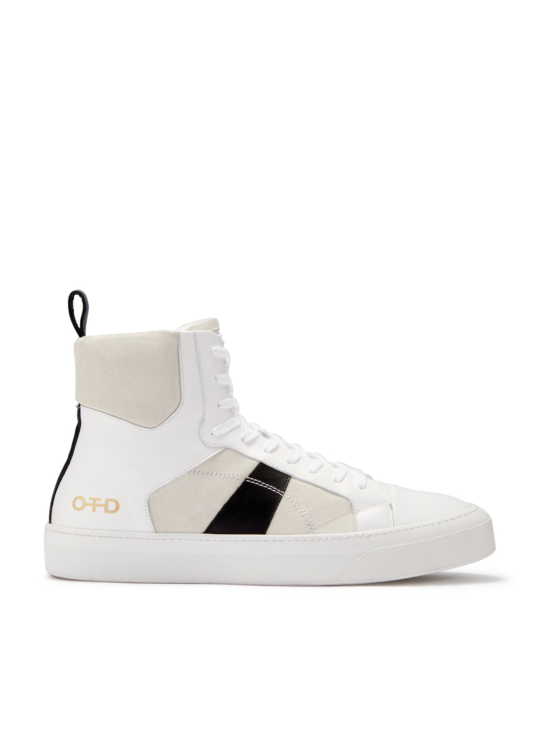 White Men's High-Top Zip Sneakers w/ Black Stripe