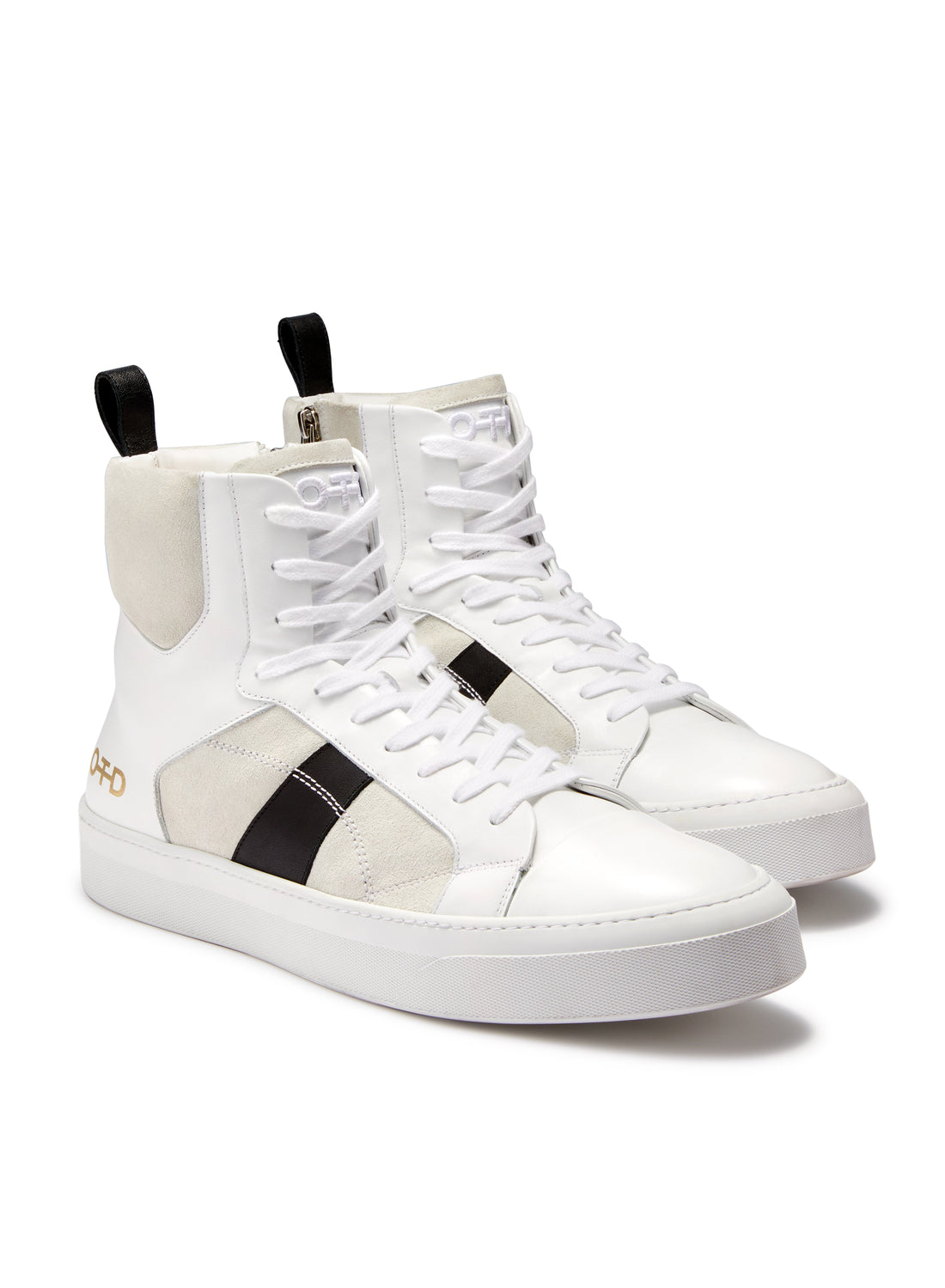 Pair of White Men's High-Top Zip Sneakers