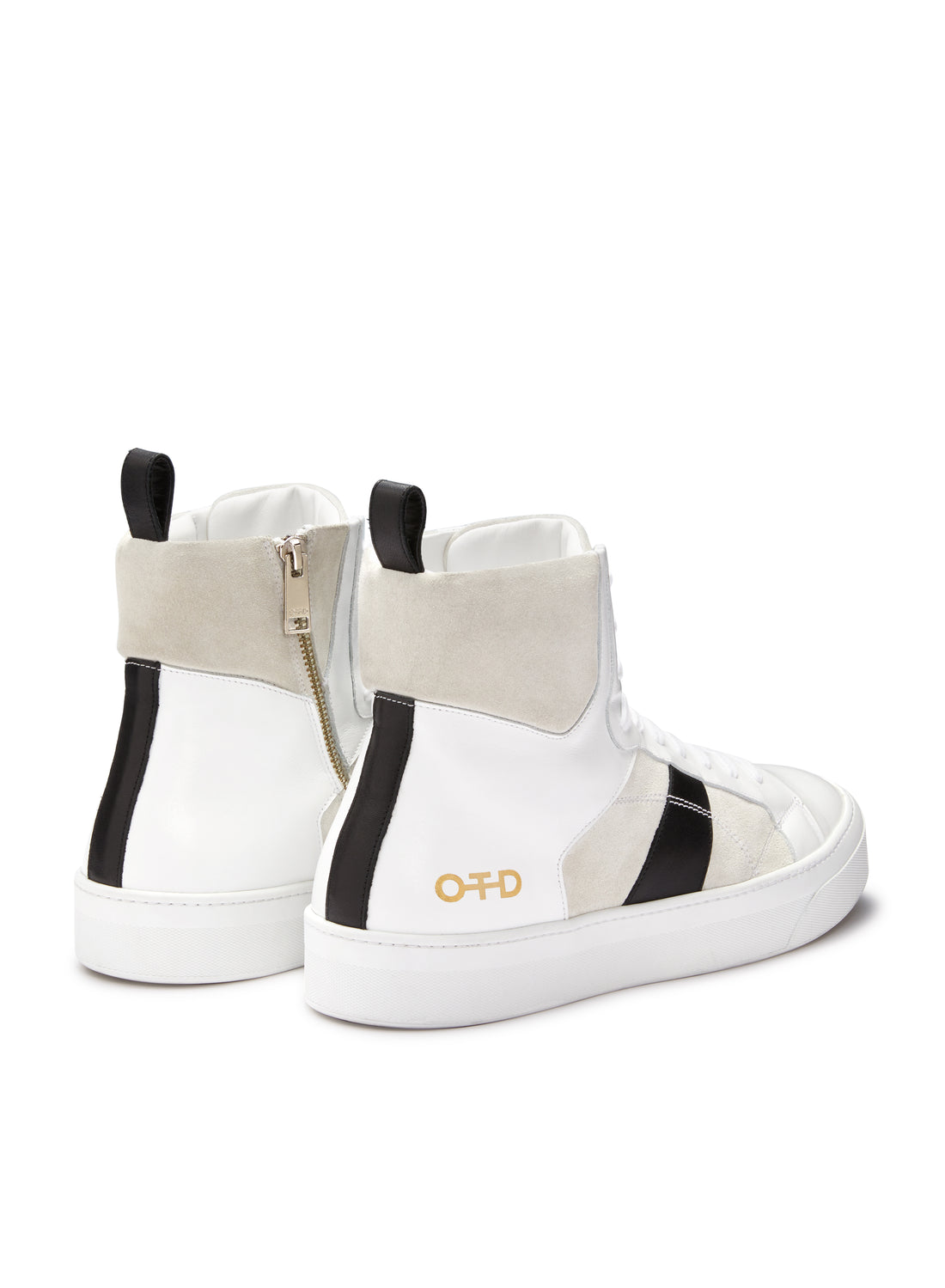 Back of White Men's High-Top Zip Sneakers