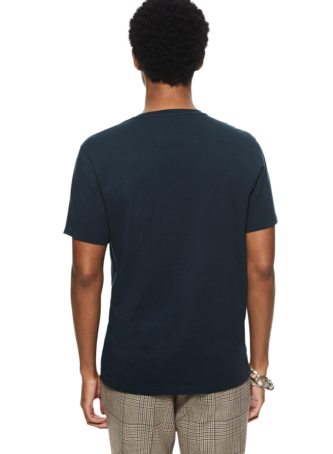 Back of Men's Marine Blue Cotton-Jersey Tee