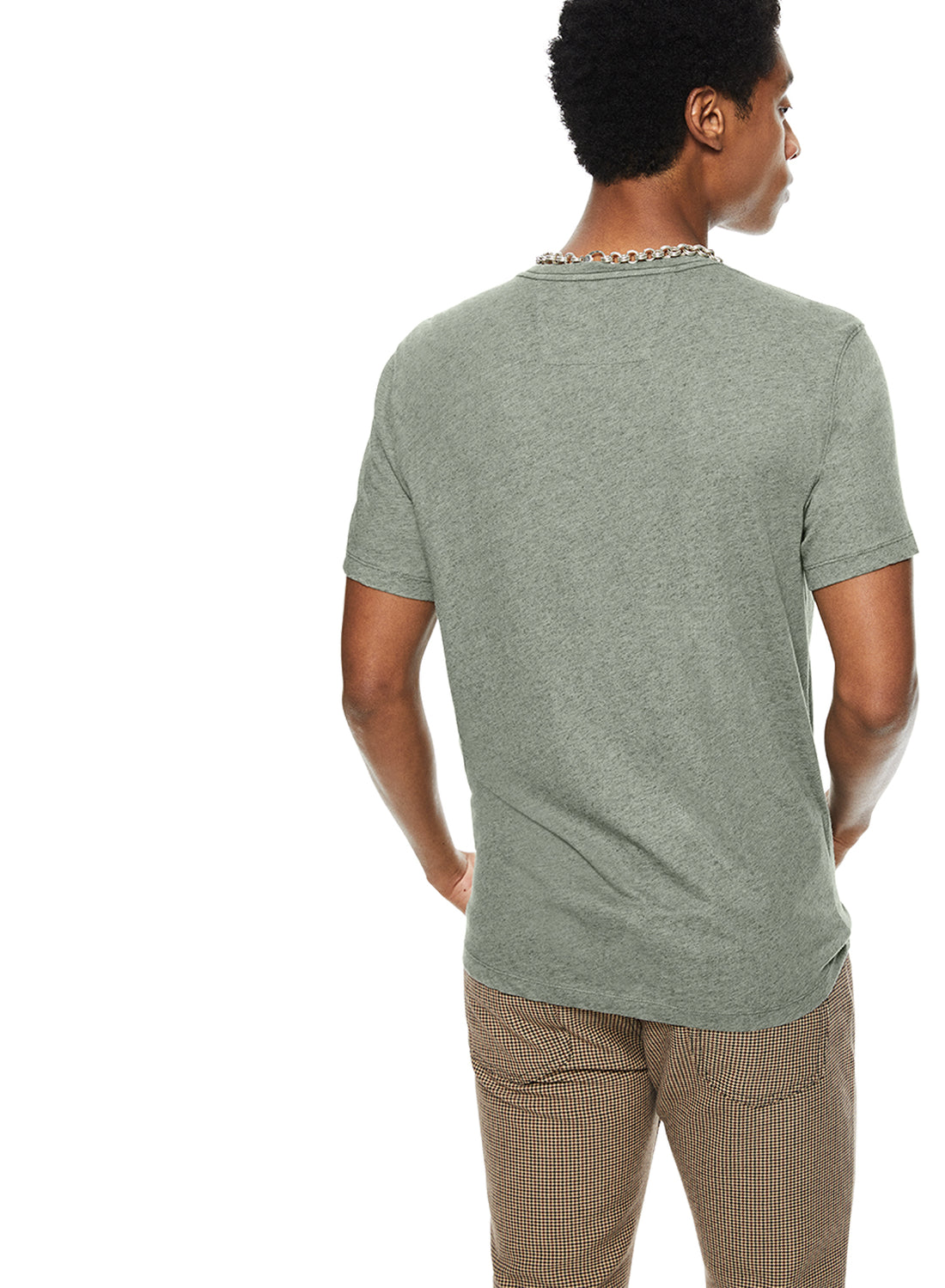 Back of Men's Chalkboard Green Linen-Blend Pocket Tee