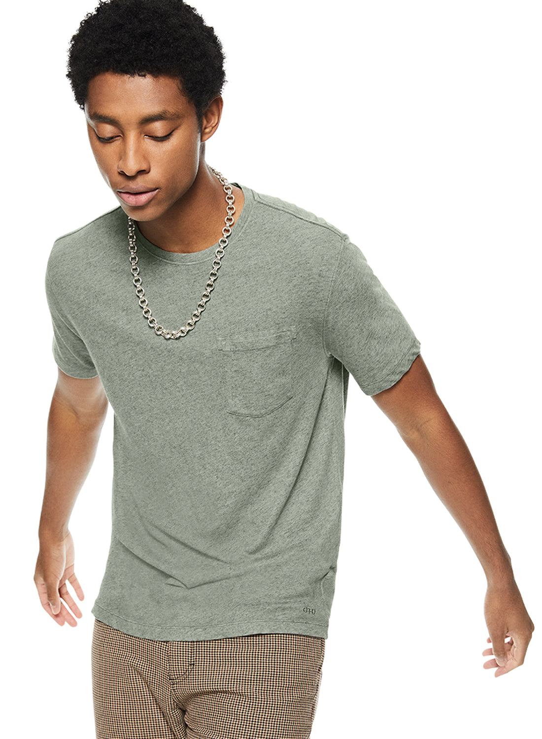 Front of Men's Chalkboard Green Linen-Blend Pocket Tee - Image #2