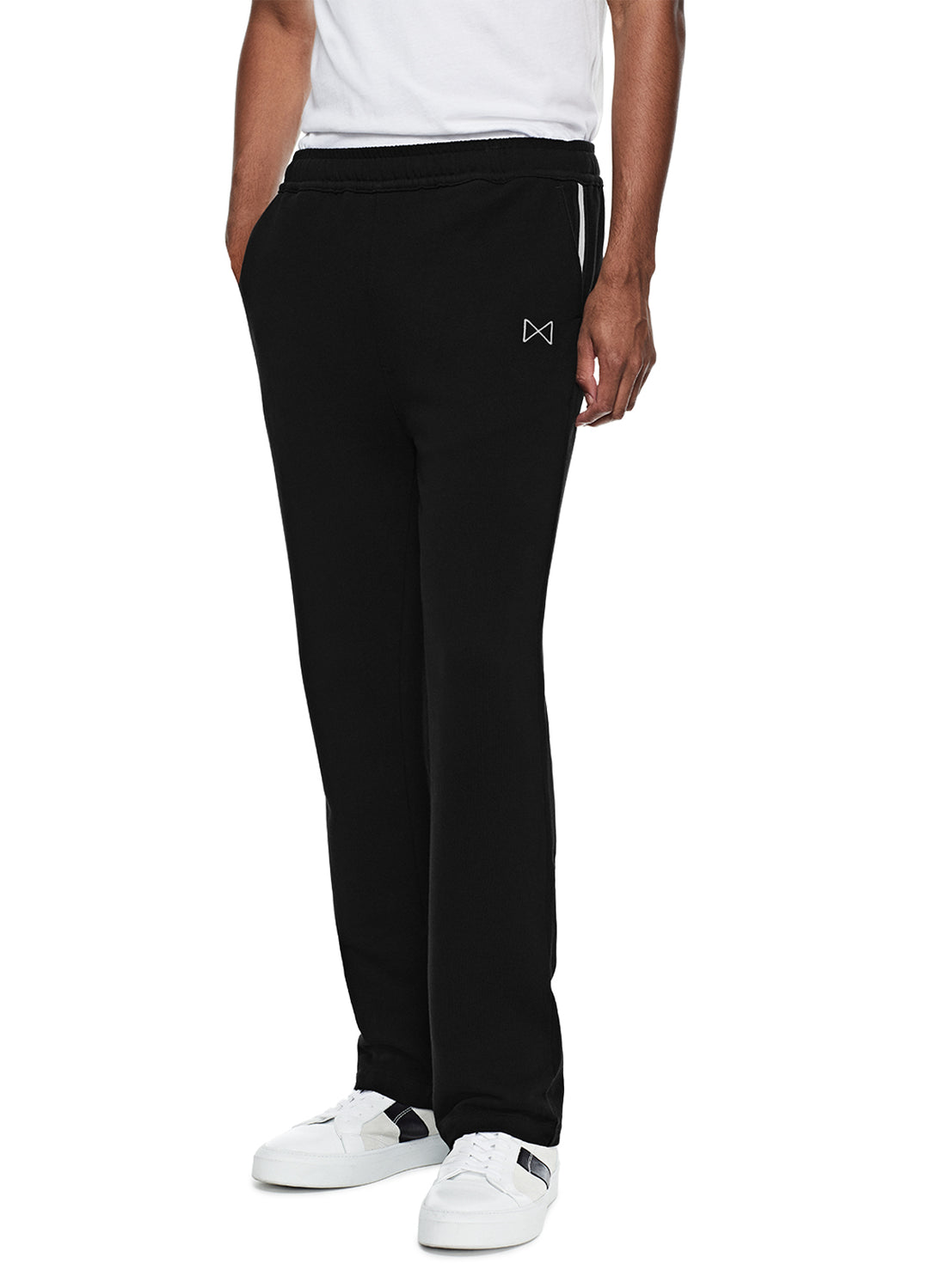 Front of Men's Black Signature Pocket Stripe Sweatpant