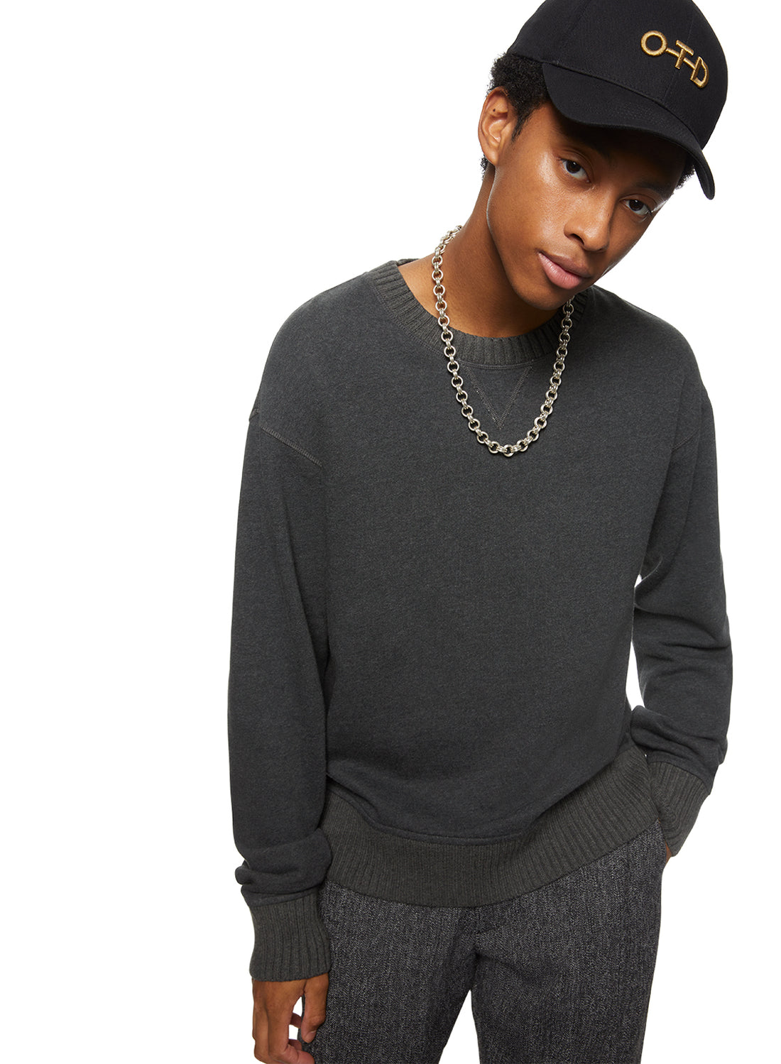 Front of Men's Charcoal Heather French Terry Sweatshirt - Image #2