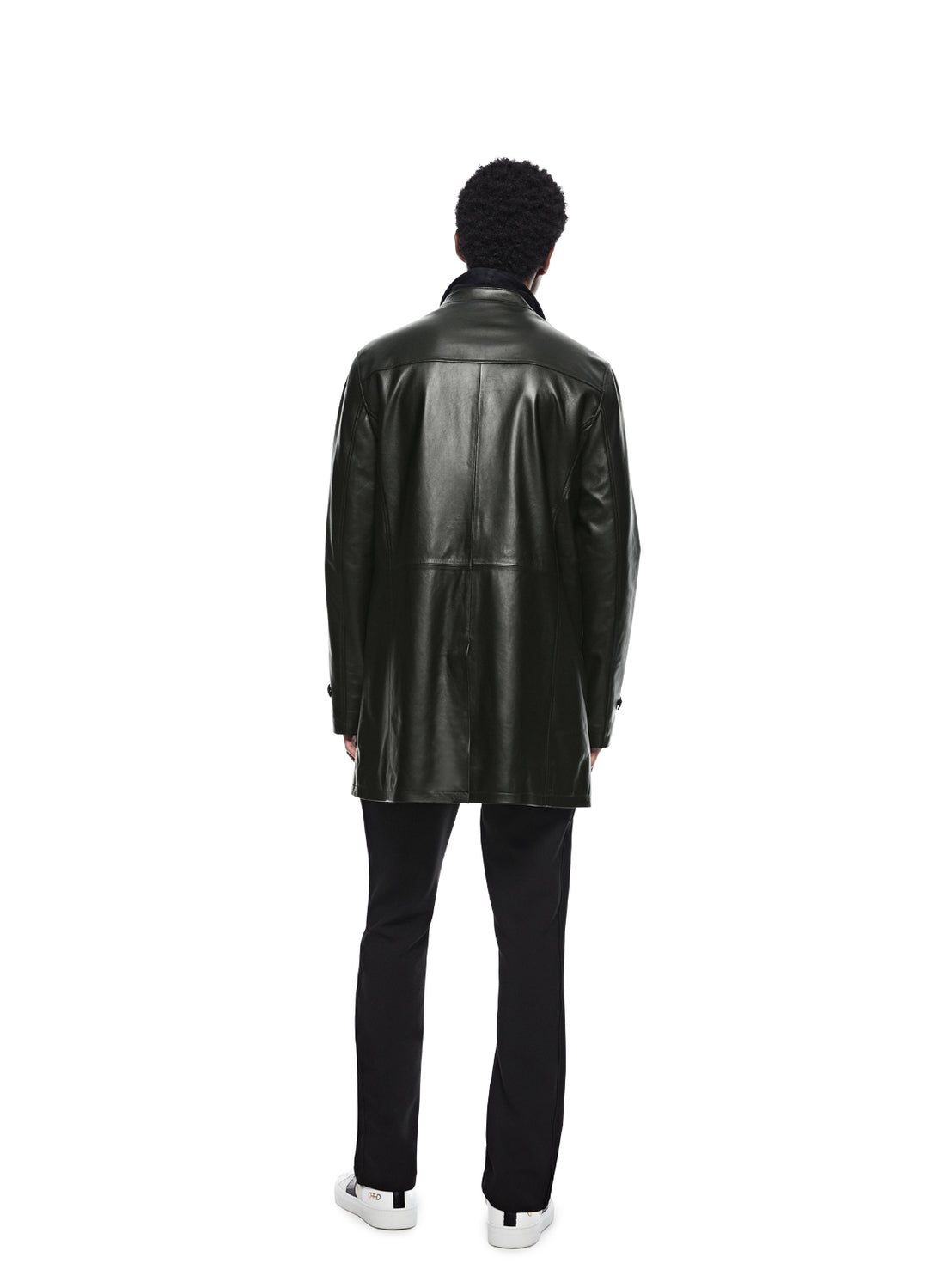 Back of Men's Black Leather Peacoat