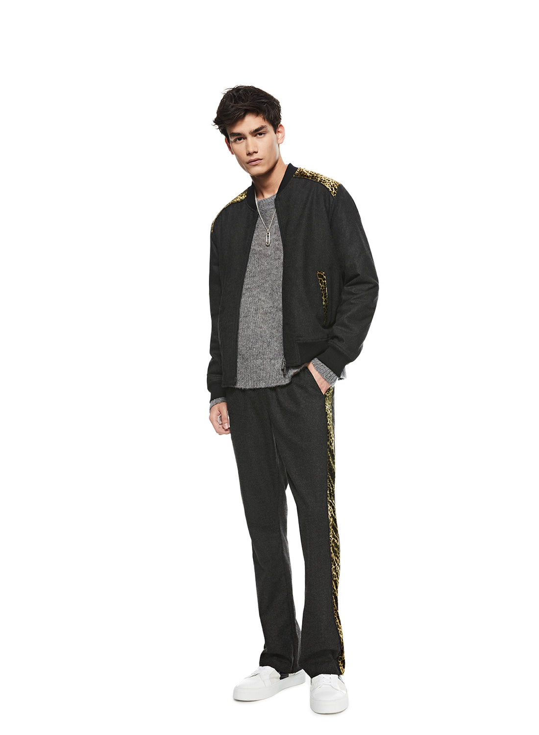 Front of Men's Animal Velvet Contrast Panel Track Jacket