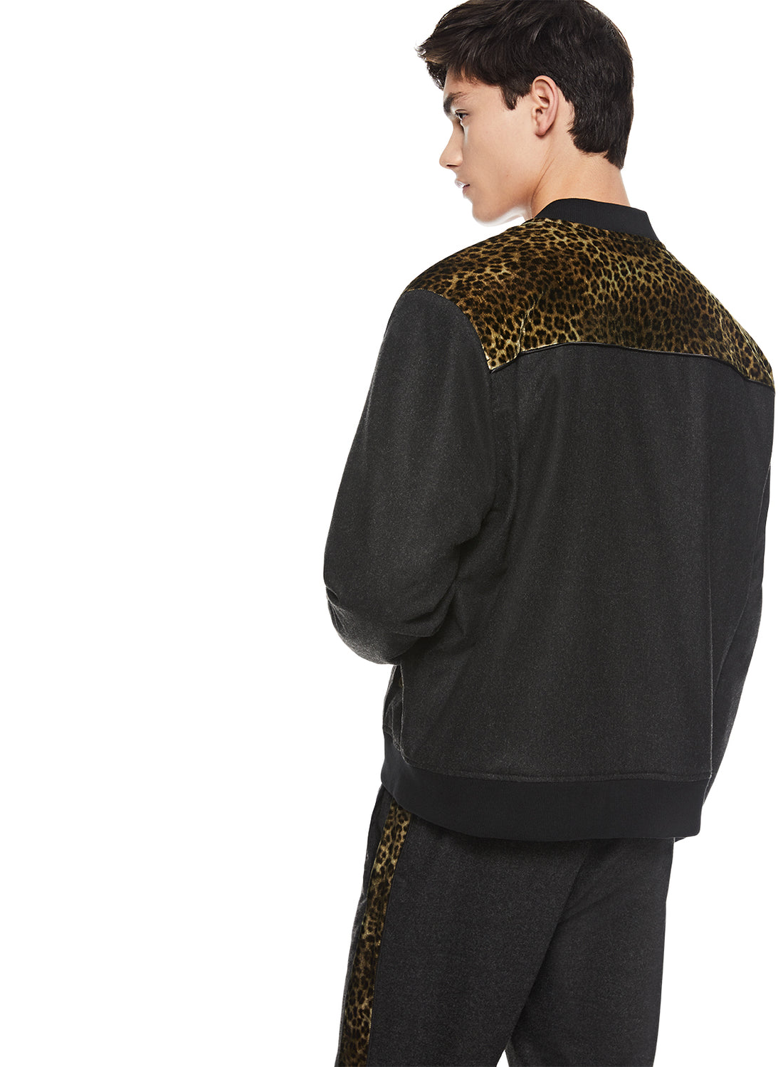 Back of Men's Animal Velvet Contrast Panel Track Jacket