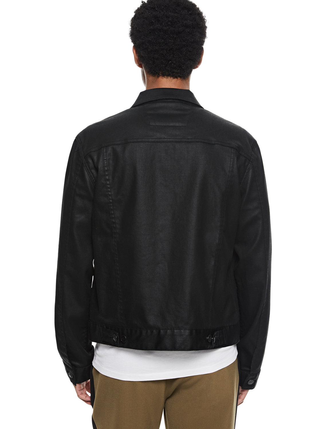 Back of Men's Black Coated Jean Jacket