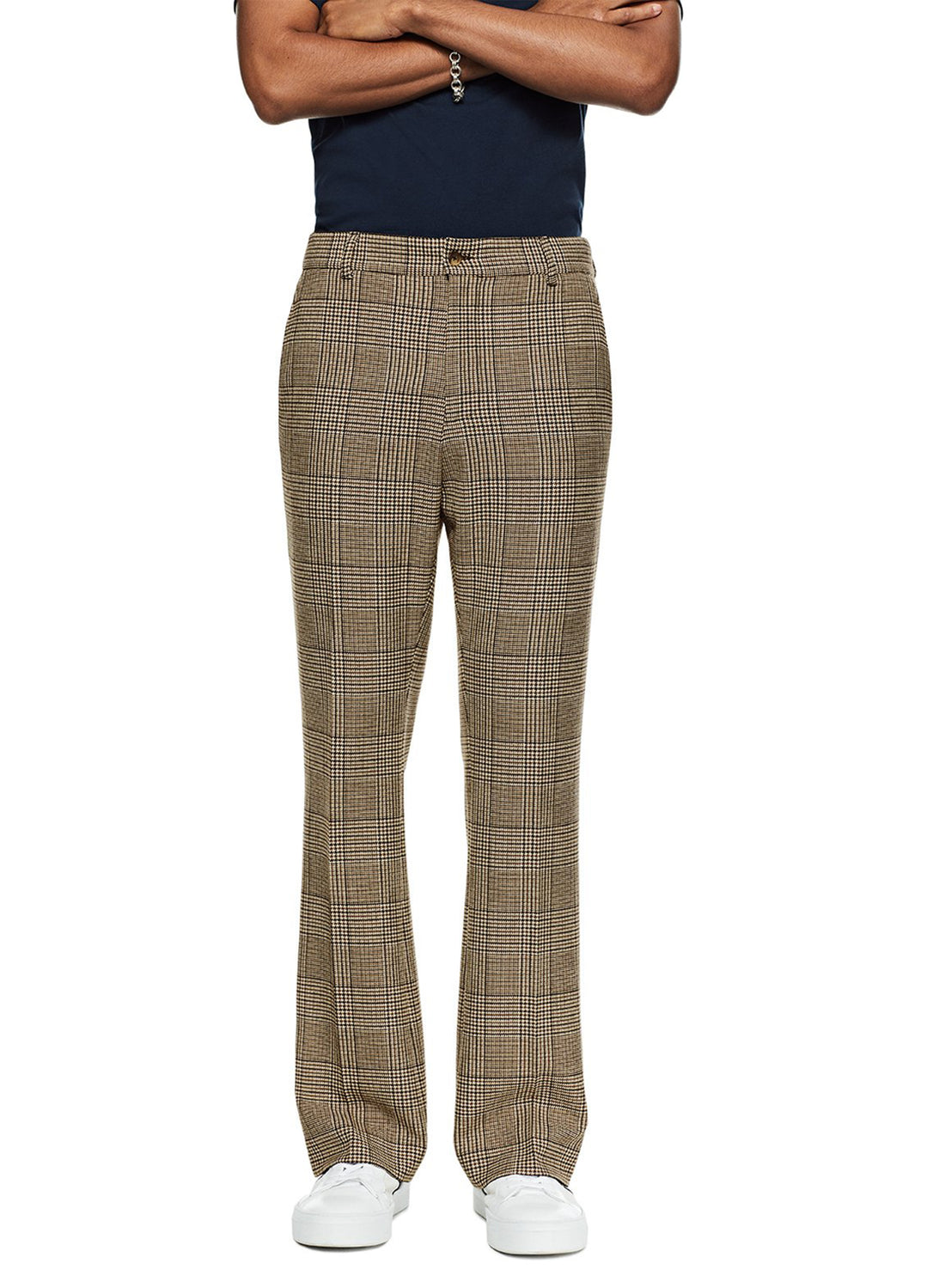 Front of Men's Glen Plaid Flare Leg Pants