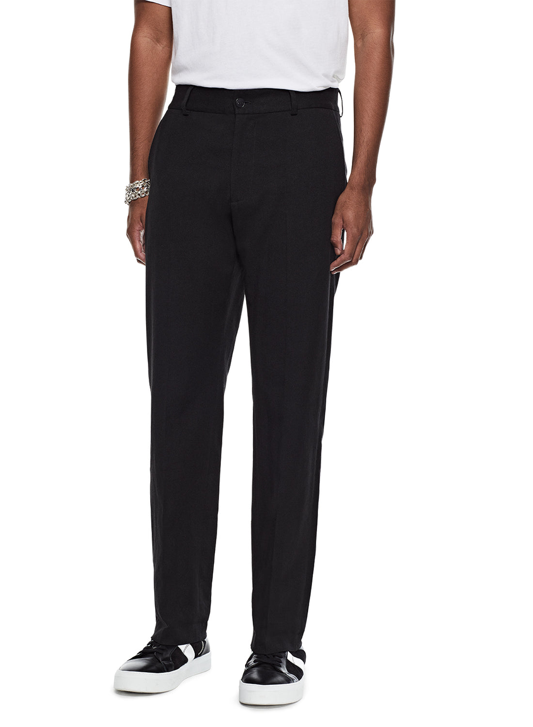 Front of Men's Black Linen Blend Easy Fit Pants