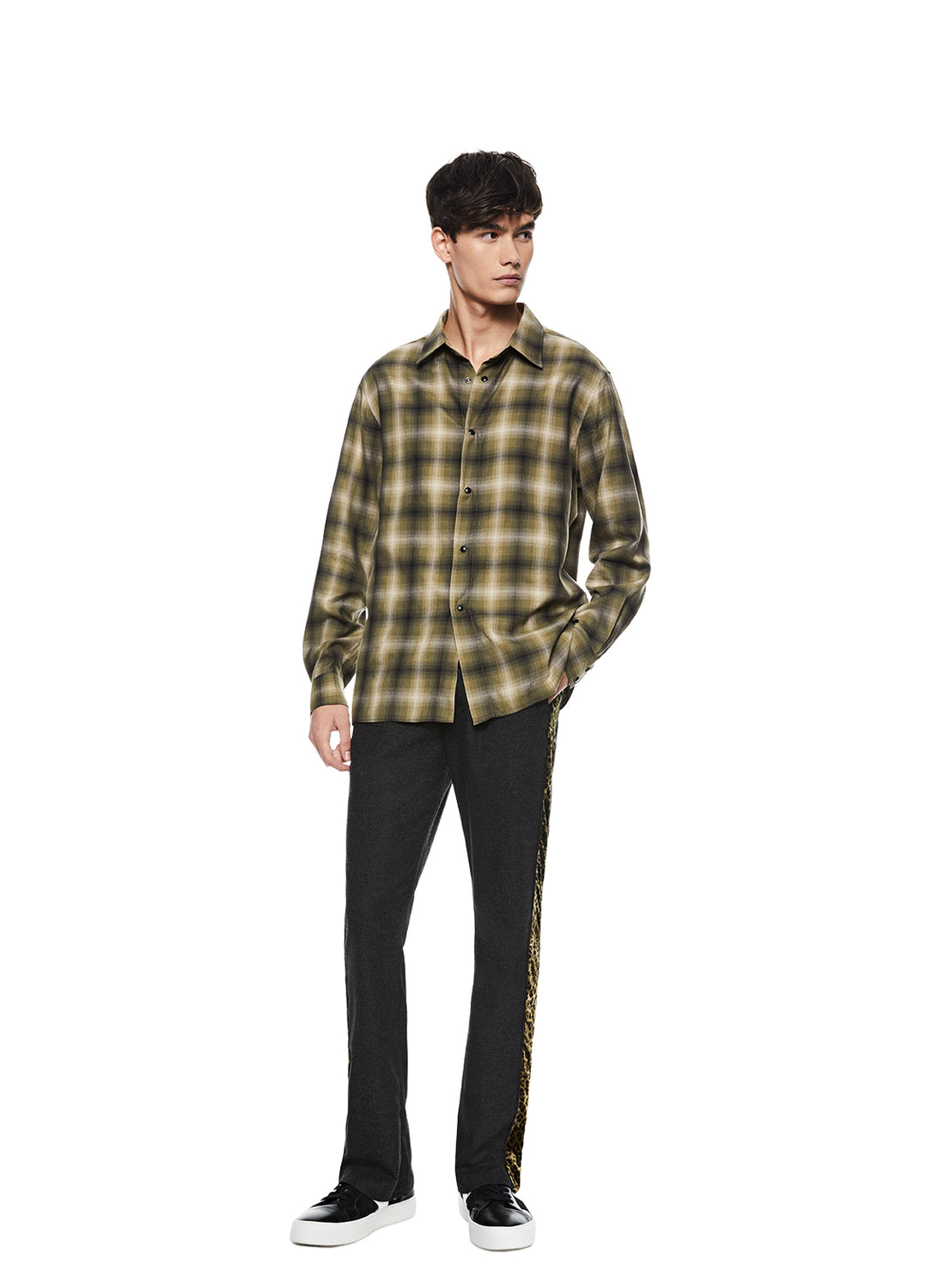 Front of Men's Checked Snap Button Shirt