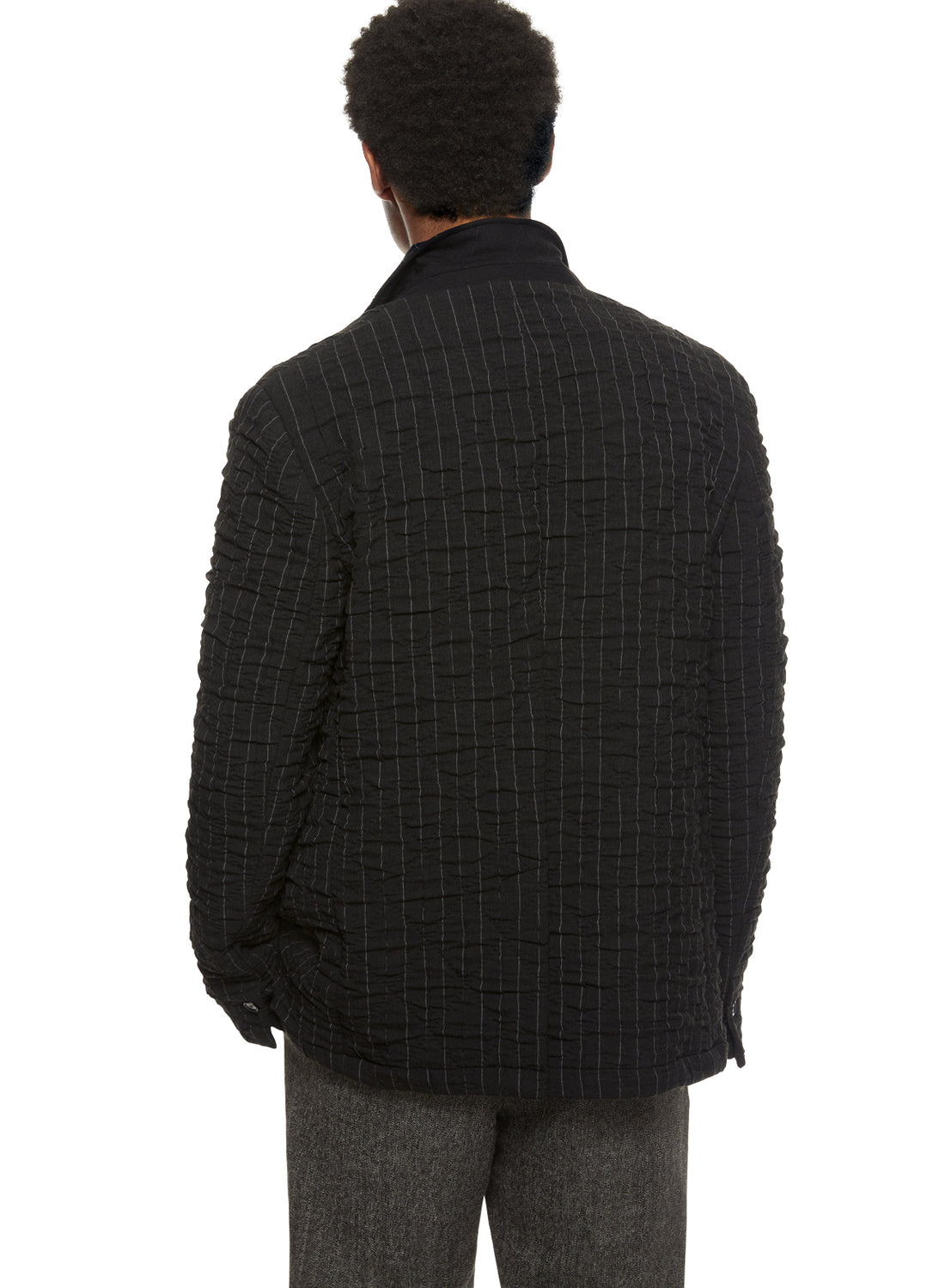 Back of Men's Pinstripe Crinkle Jacket