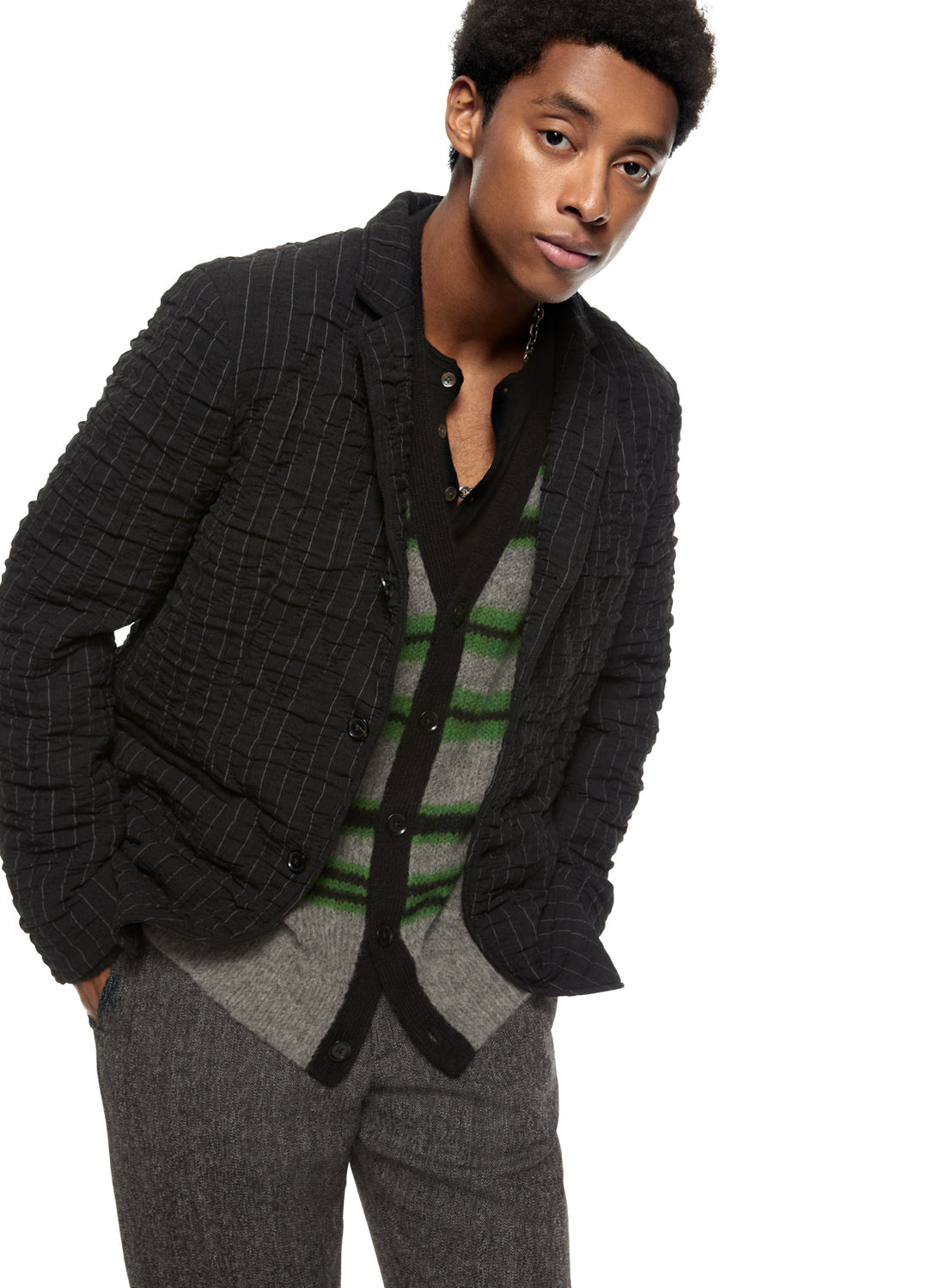 Front of Men's Pinstripe Crinkle Jacket - Image #4