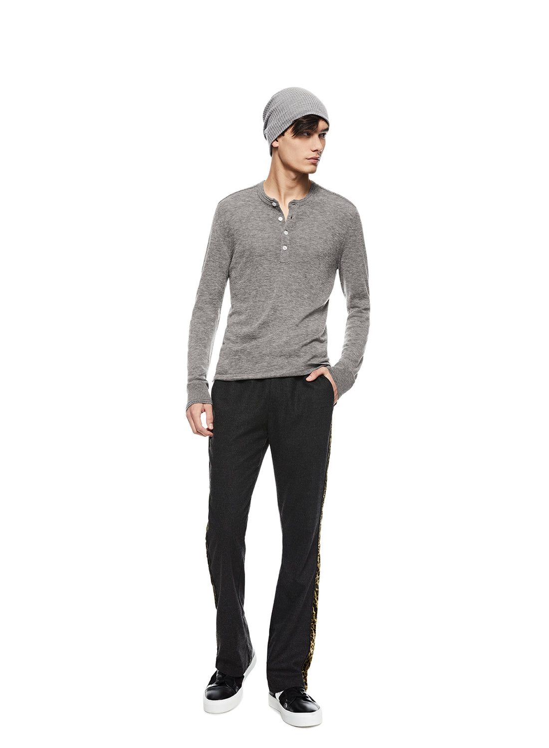 Front of Men's Superfine Wool Henley Sweater