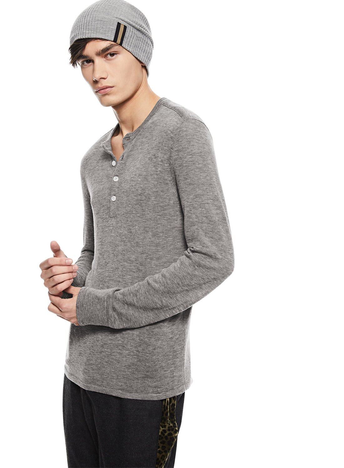 Side of Men's Superfine Wool Henley Sweater