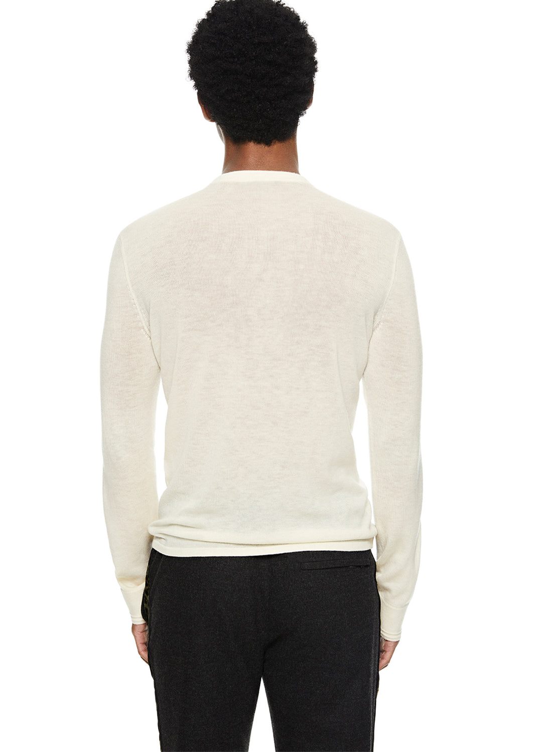 Back of Men's Ivory Superfine Wool Henley Sweater