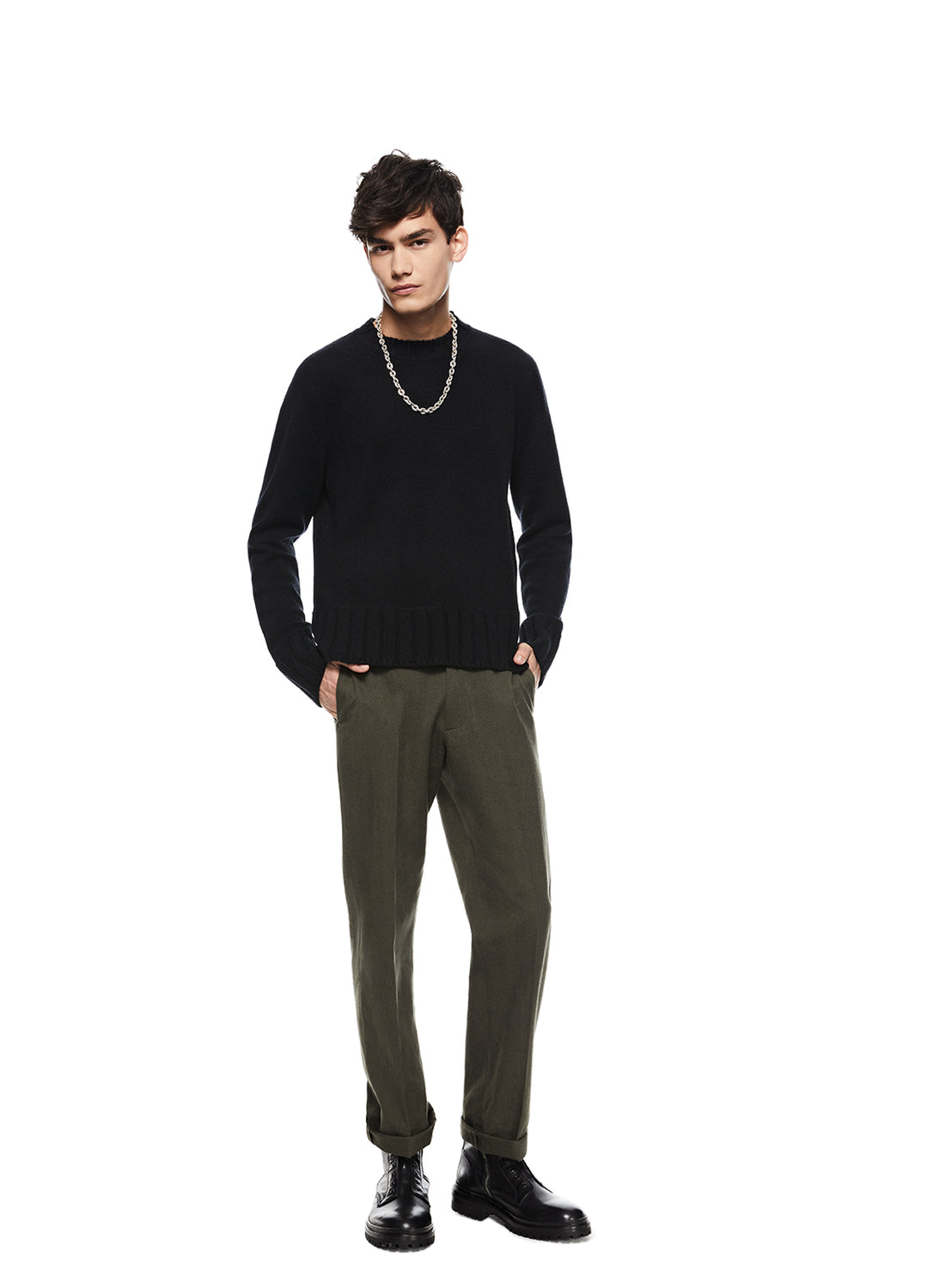 Front of Men's Cashmere-Blend Crewneck Sweater