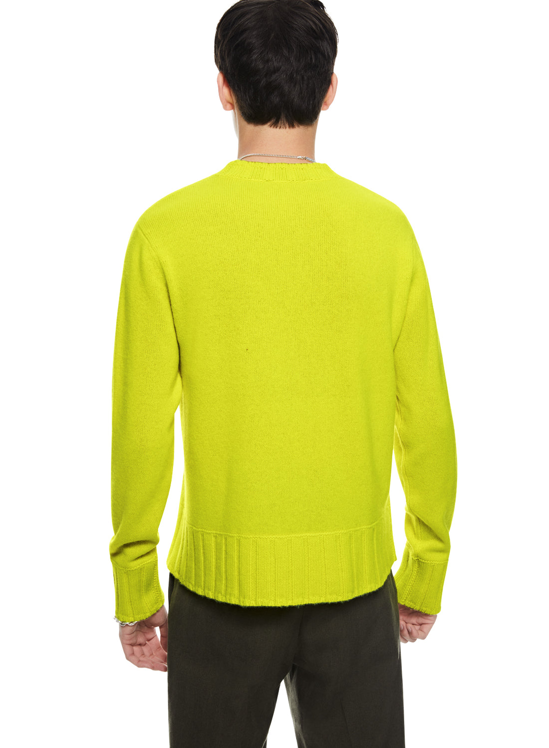 Back of Men's Neon Yellow Cashmere-Blend Crewneck Sweater