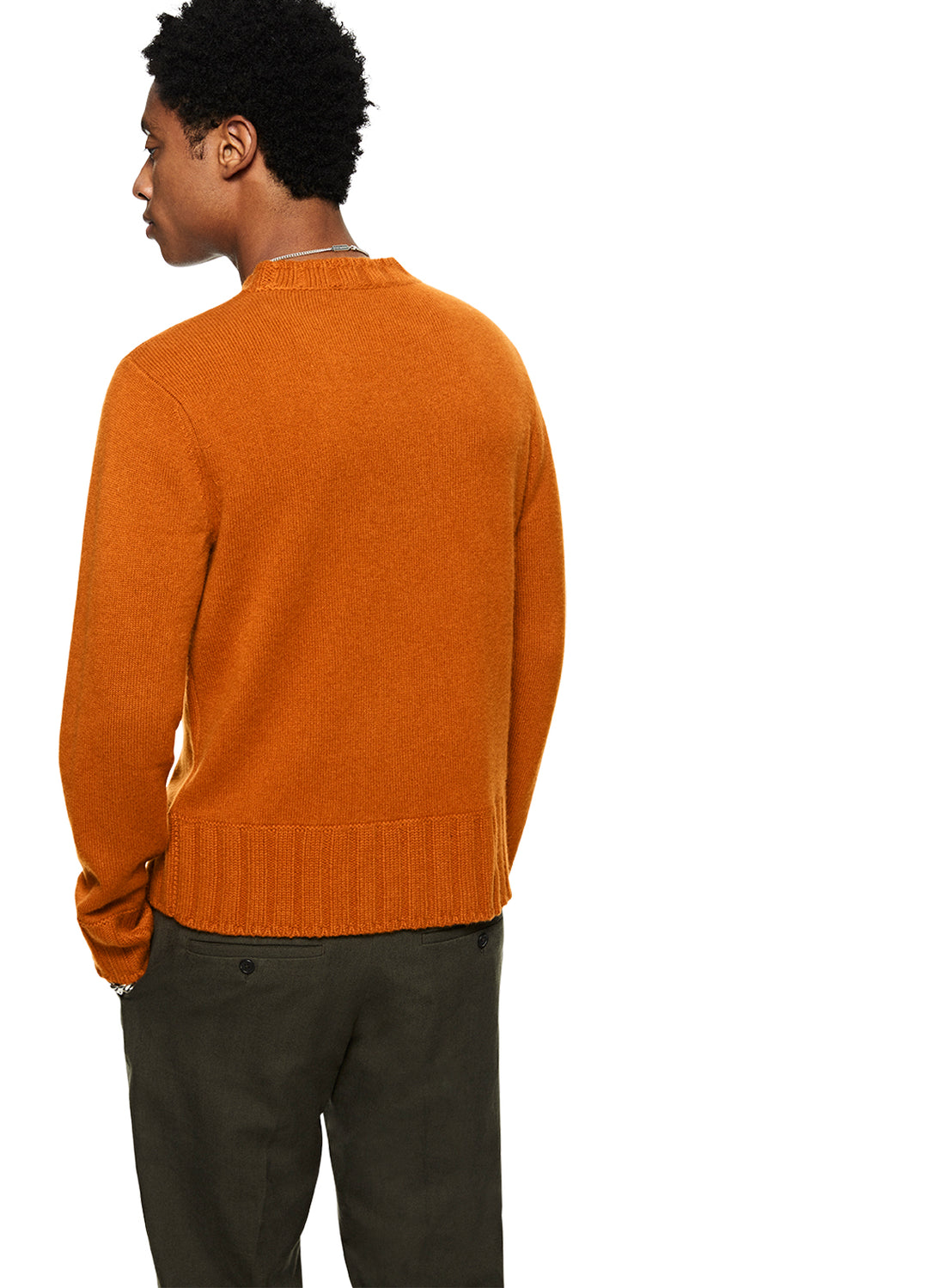 Back of Men's Burnt Orange Cashmere-Blend Crewneck Sweater