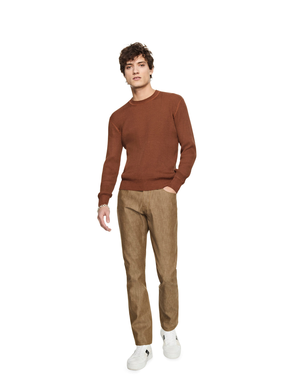 Ribbed Poor Boy Crewneck Sweater (Sepia Brown)