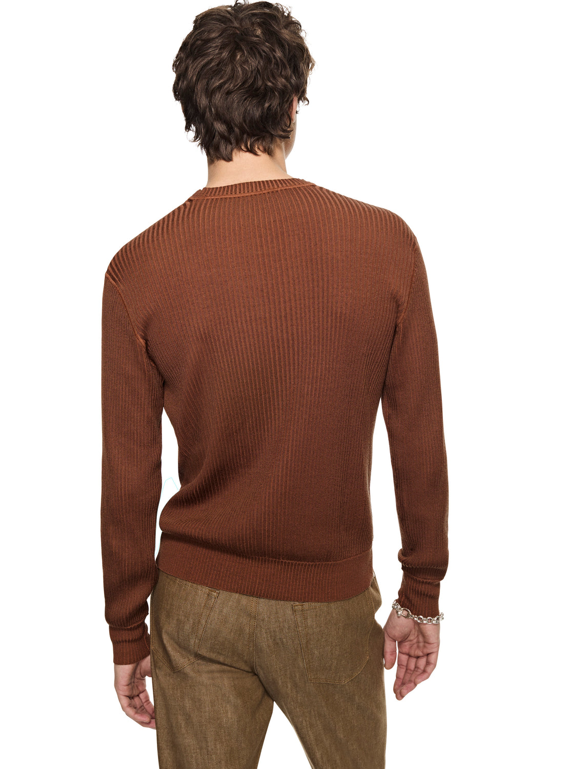 Ribbed Poor Boy Crewneck Sweater (Sepia Brown)