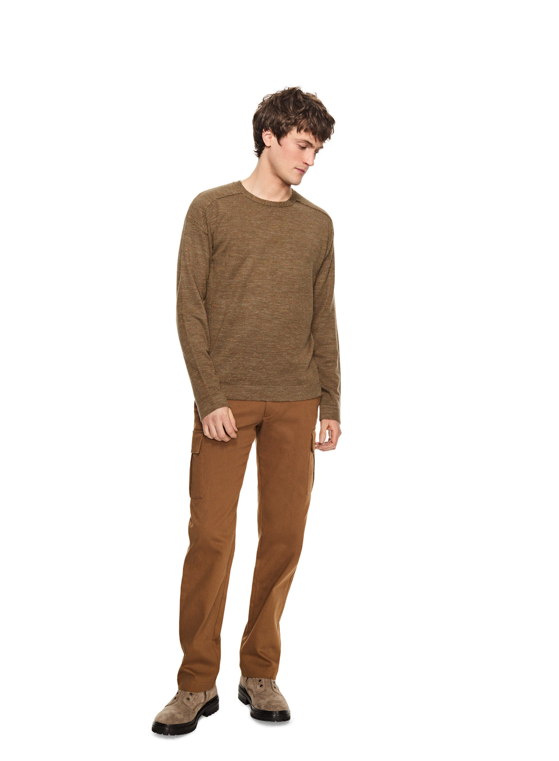 Modern Fleck Linen-Blend Crewneck Sweater (Khaki Multi)