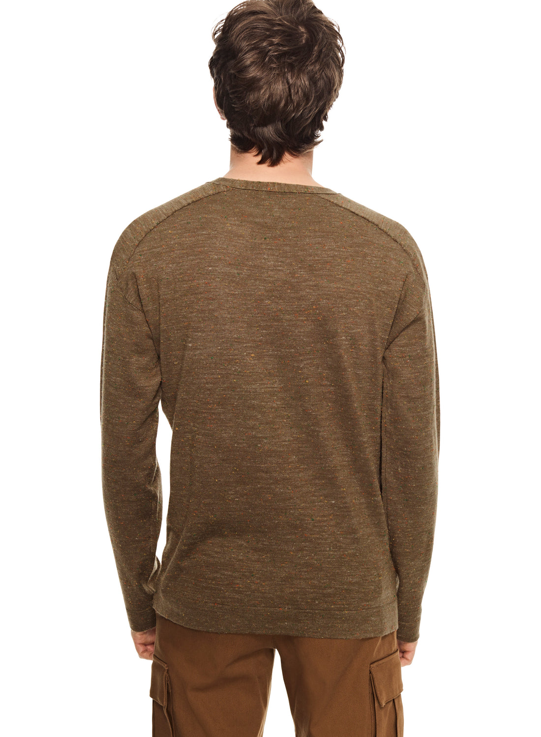 Modern Fleck Linen-Blend Crewneck Sweater (Khaki Multi)