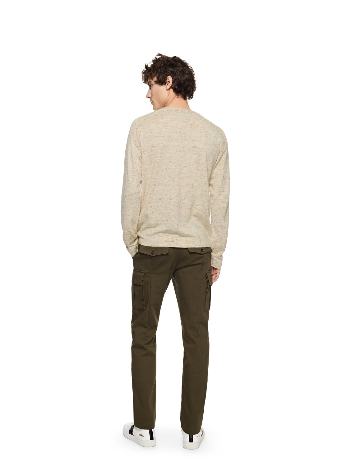 Modern Fleck Linen-Blend Crewneck Sweater (Straw Multi)