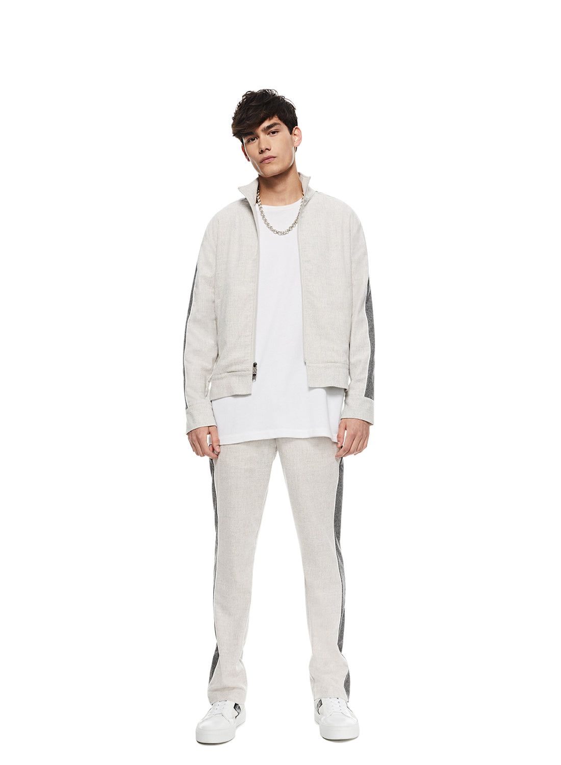 Front of Men's Light Grey Two-Tone Track Jacket